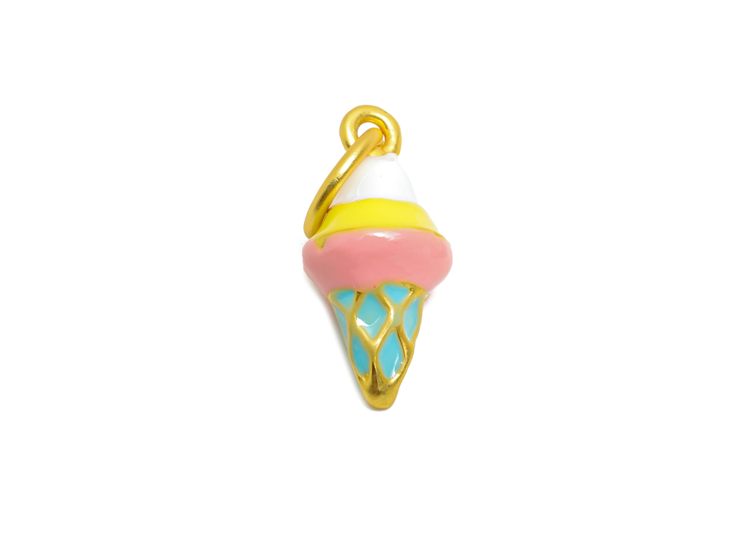 Alloy Ice Cream Bracelet Charms - Colorful Enamel Ice Cream Cone Pendant - Kawaii Summer Charm - Handmade Jewelry - 17.9x8.56x7.9mm - ZZ2100 - DOMEDBAZAAR