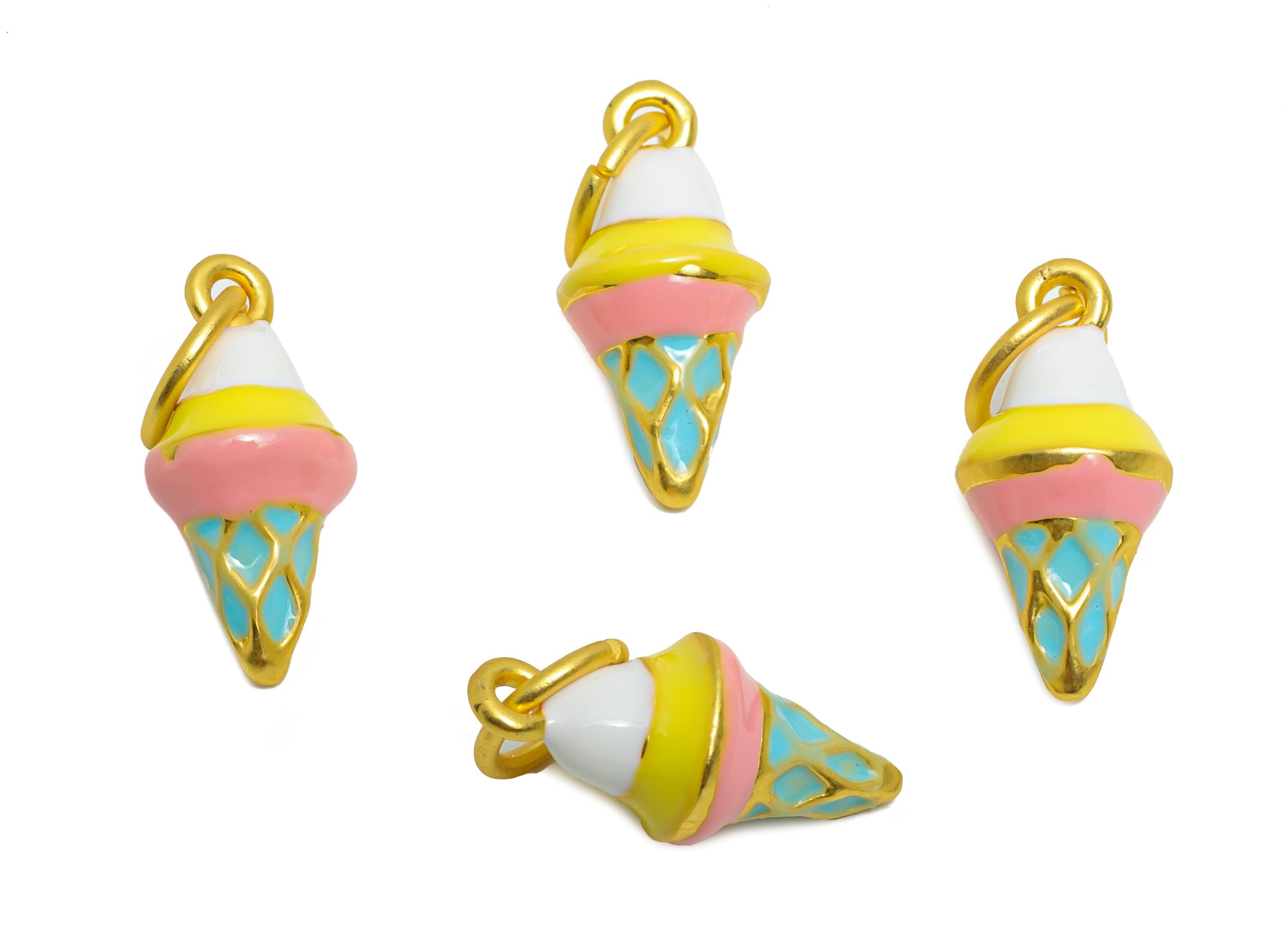 Alloy Ice Cream Bracelet Charms - Colorful Enamel Ice Cream Cone Pendant - Kawaii Summer Charm - Handmade Jewelry - 17.9x8.56x7.9mm - ZZ2100 - DOMEDBAZAAR