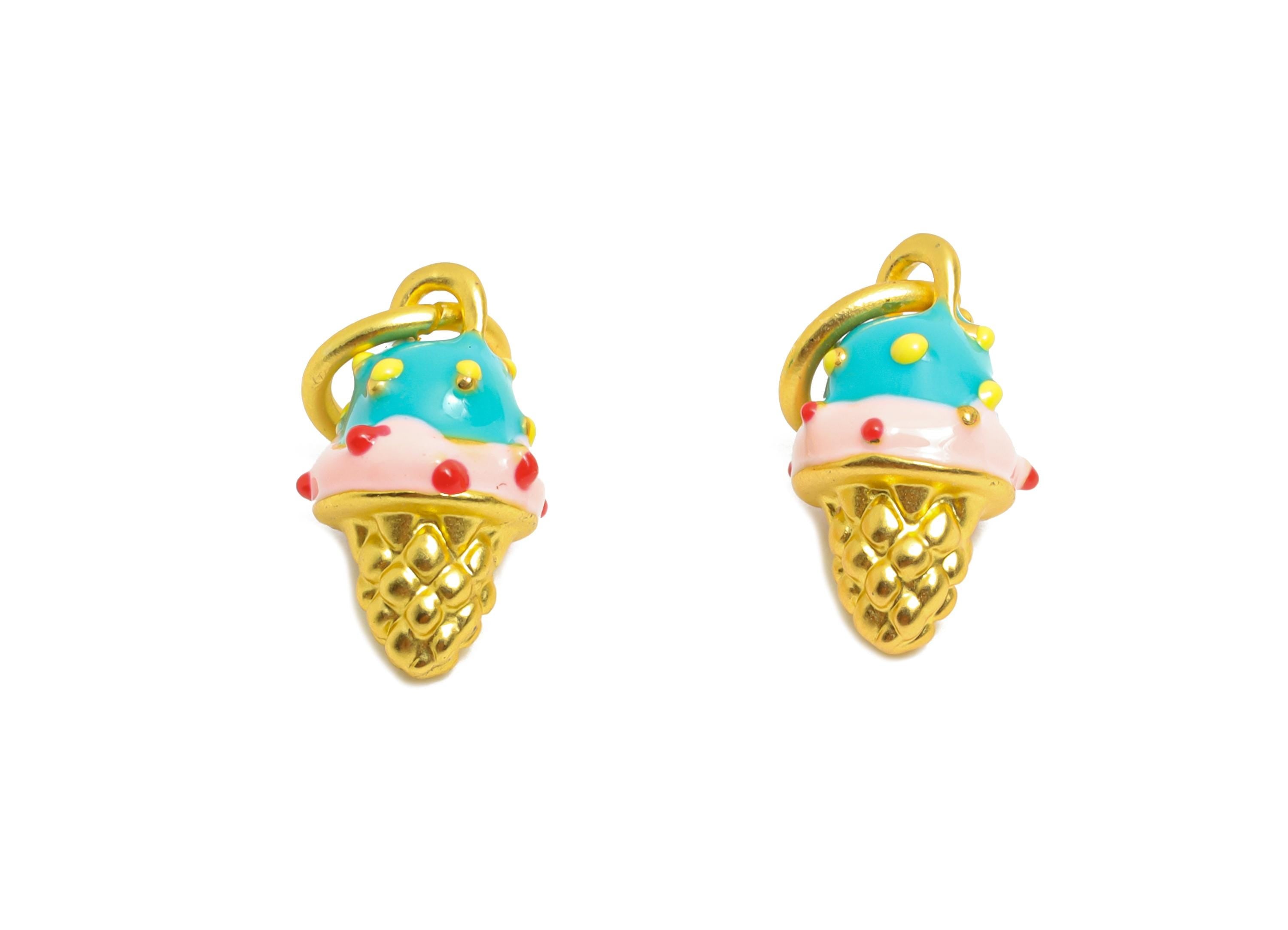 Alloy Ice Cream Bracelet Charms - Colorful Enamel Ice Cream Cone Pendant - Kawaii Summer Charm - Handmade Jewelry - 14x4x8.38mm - ZZ2083 - DOMEDBAZAAR