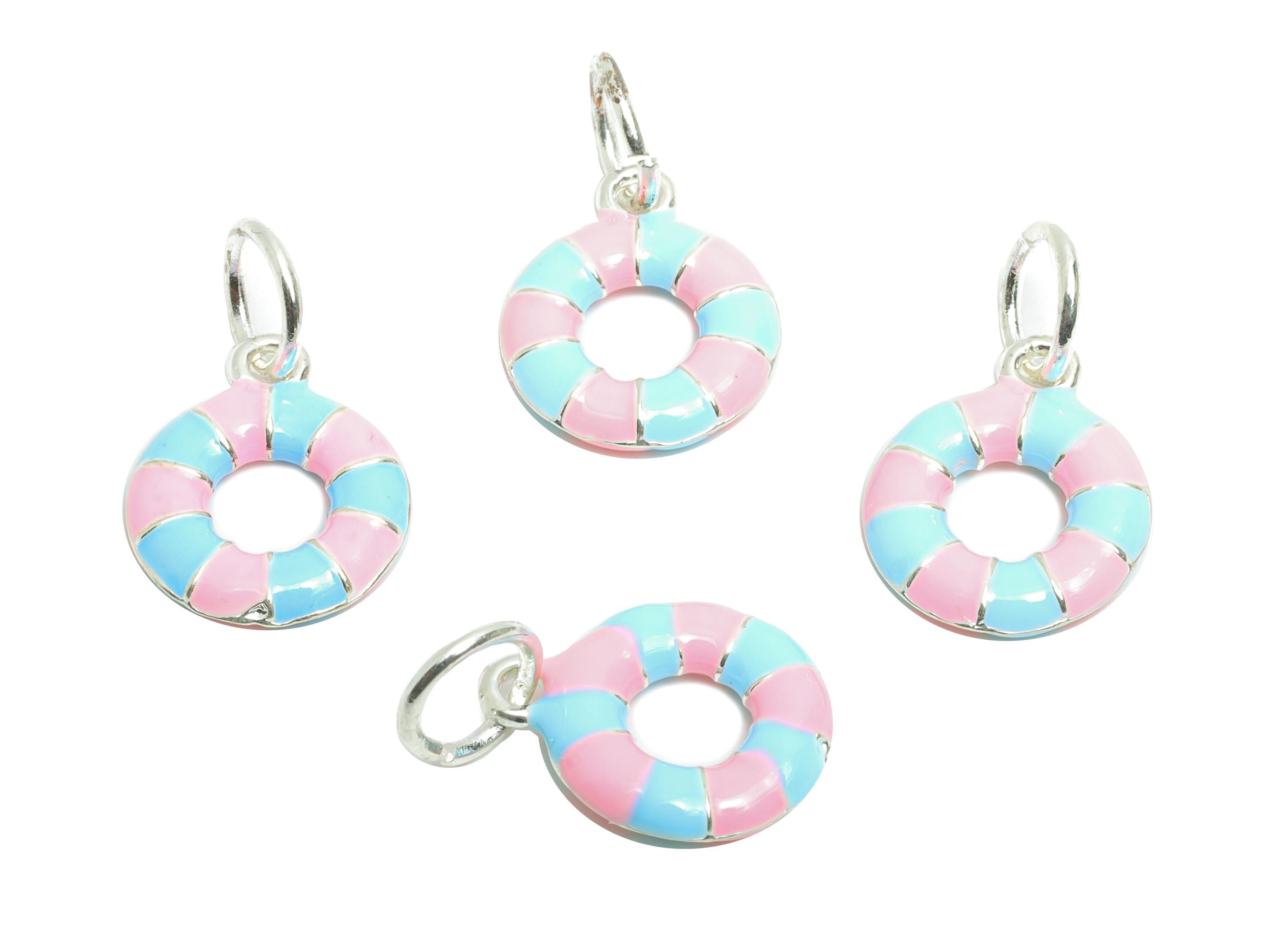 Alloy Donut Charms - Enamel Sweet Pendant - Striped Donut Charm - Miniature Dessert Charm - Whimsical Donut Jewelry - 20x12.54x2mm - ZZ2068 - DOMEDBAZAAR