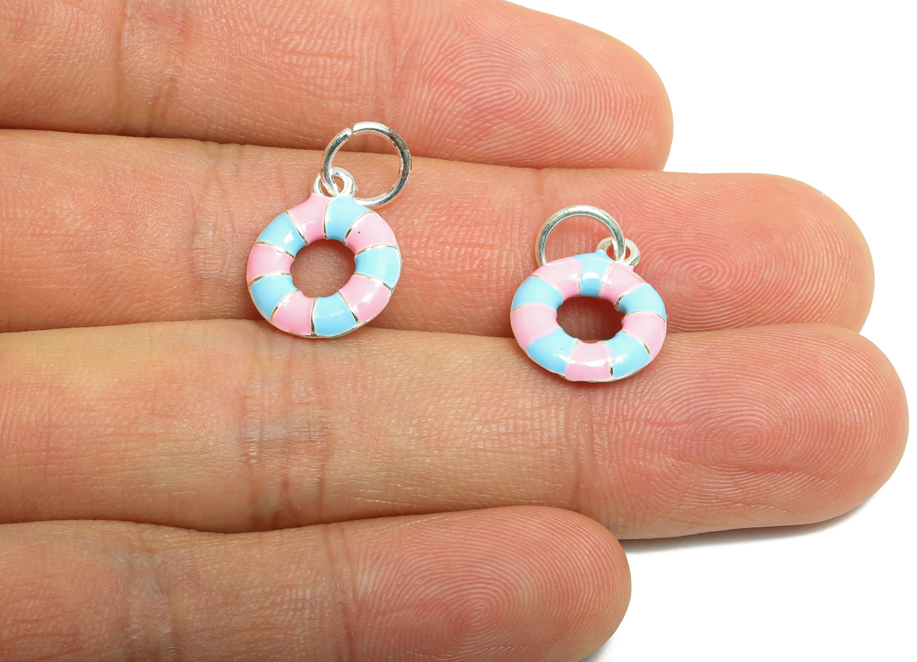 Alloy Donut Charms - Enamel Sweet Pendant - Striped Donut Charm - Miniature Dessert Charm - Whimsical Donut Jewelry - 20x12.54x2mm - ZZ2068 - DOMEDBAZAAR