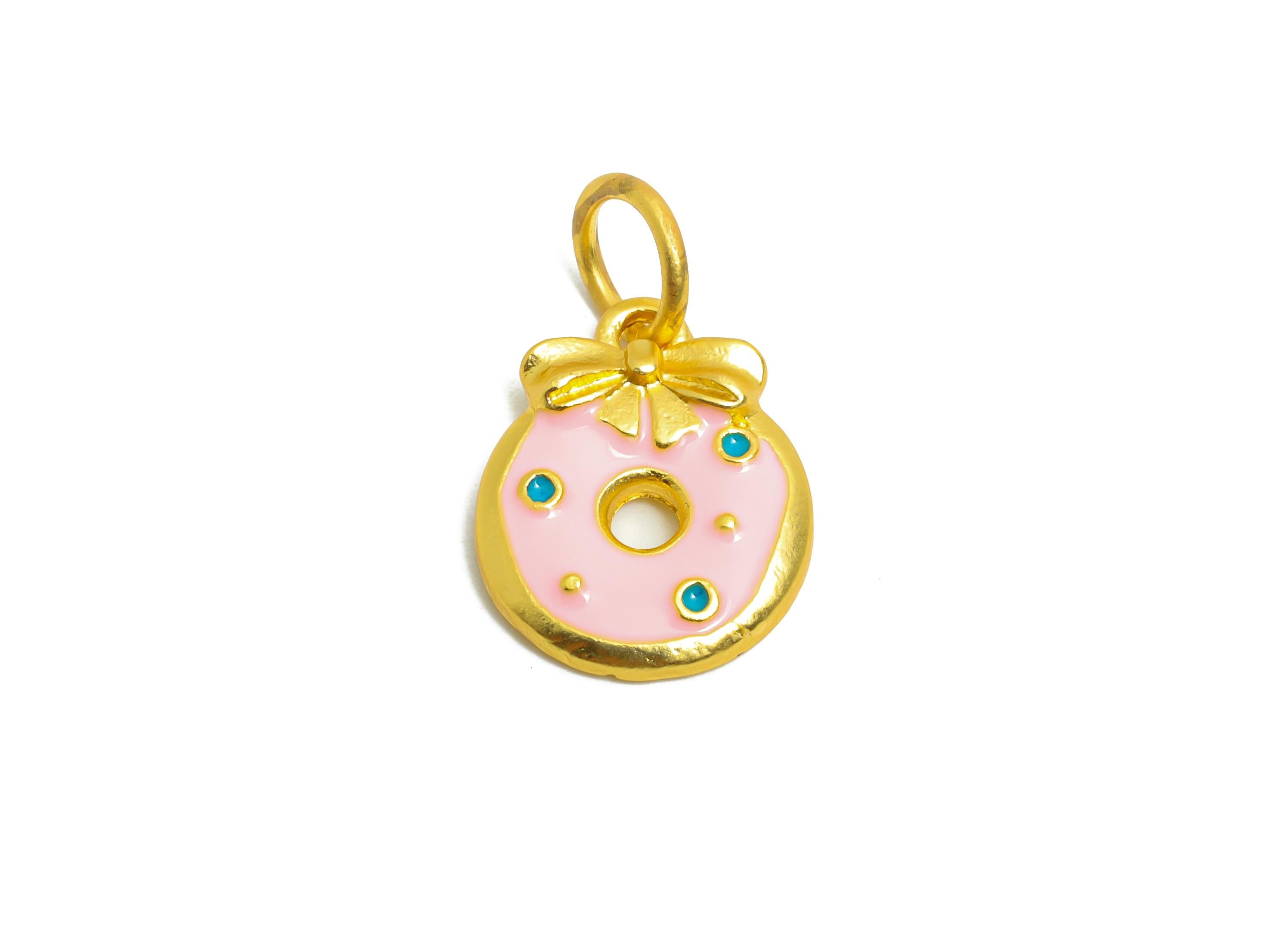 Alloy Donut Charms - Enamel Sweet Pendant - Striped Donut Charm - Miniature Dessert Charm - Whimsical Donut Jewelry - 20x12x2.17mm - ZZ2057 - DOMEDBAZAAR
