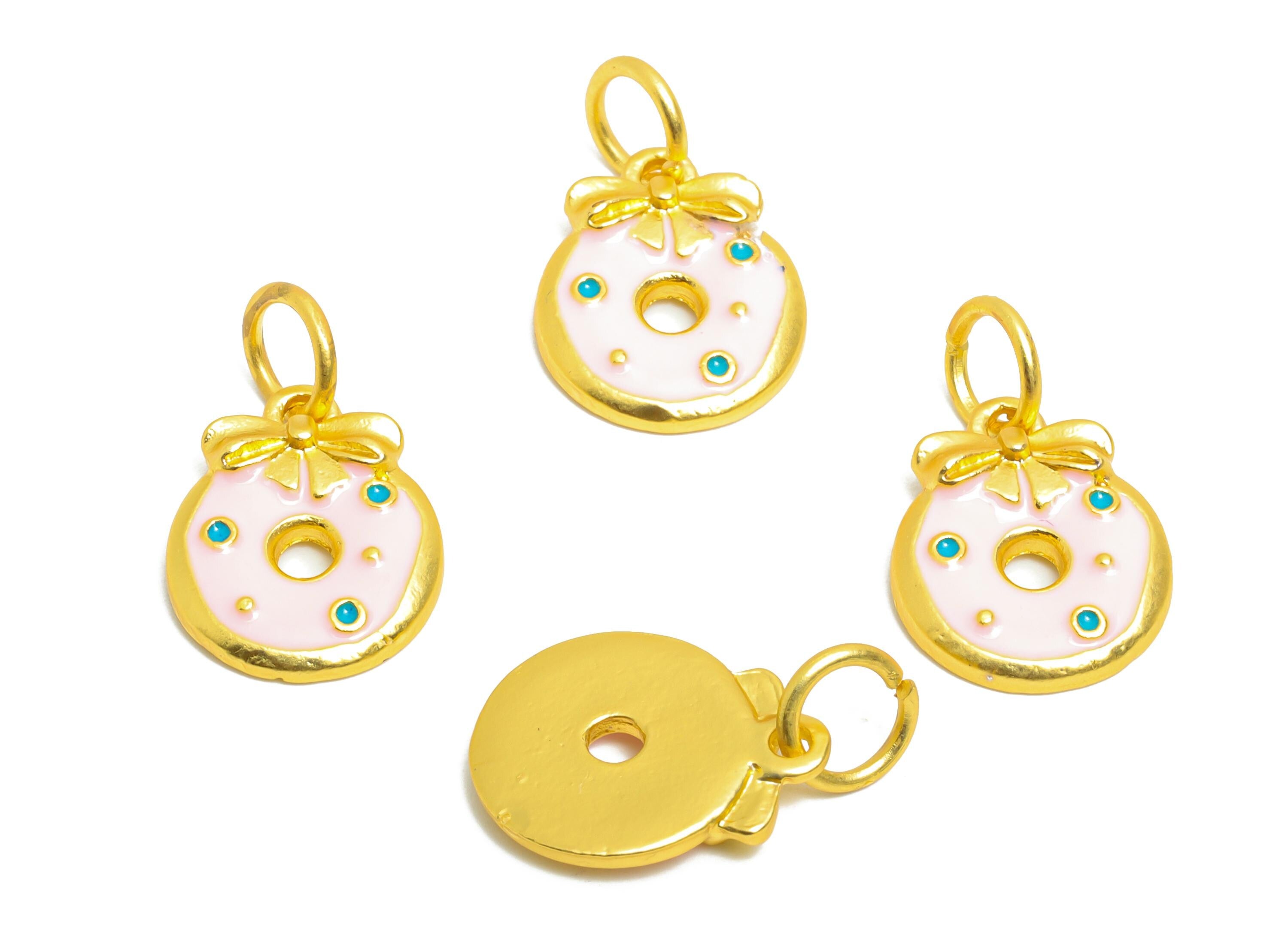 Alloy Donut Charms - Enamel Sweet Pendant - Striped Donut Charm - Miniature Dessert Charm - Whimsical Donut Jewelry - 20x12x2.17mm - ZZ2057 - DOMEDBAZAAR