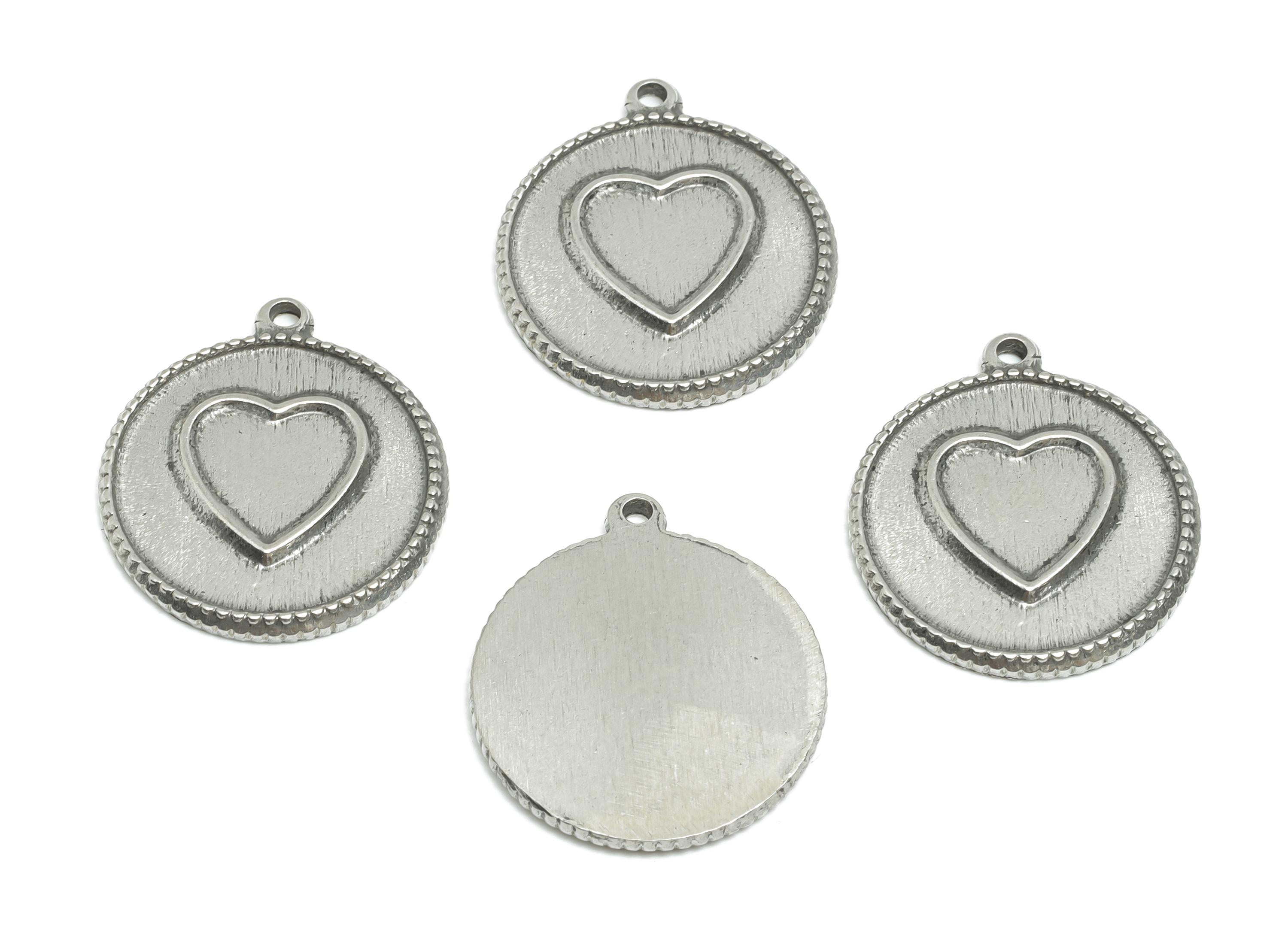 Stainless Steel Heart Pendant - Beaded Border Pendant for Necklace - Vintage Romantic Jewelry - DIY Jewelry Making - 23x20x2.08mm - SS1894 - DOMEDBAZAAR