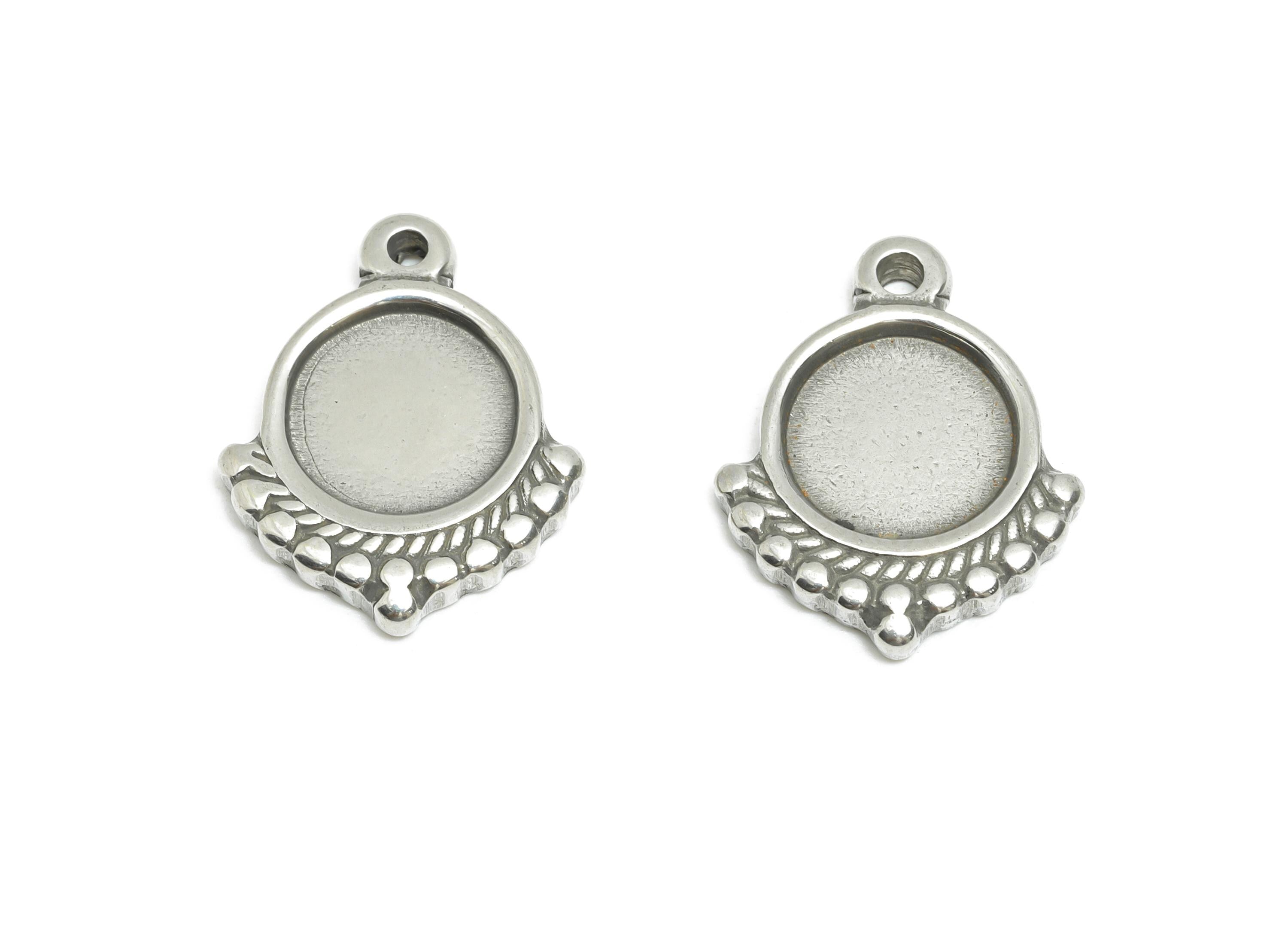 Stainless Steel Bezel Pendant - Vintage Charm for Necklace - Gemstone Setting Pendant - Customizable Jewelry Component - 19x15x2mm - SS1934 - DOMEDBAZAAR