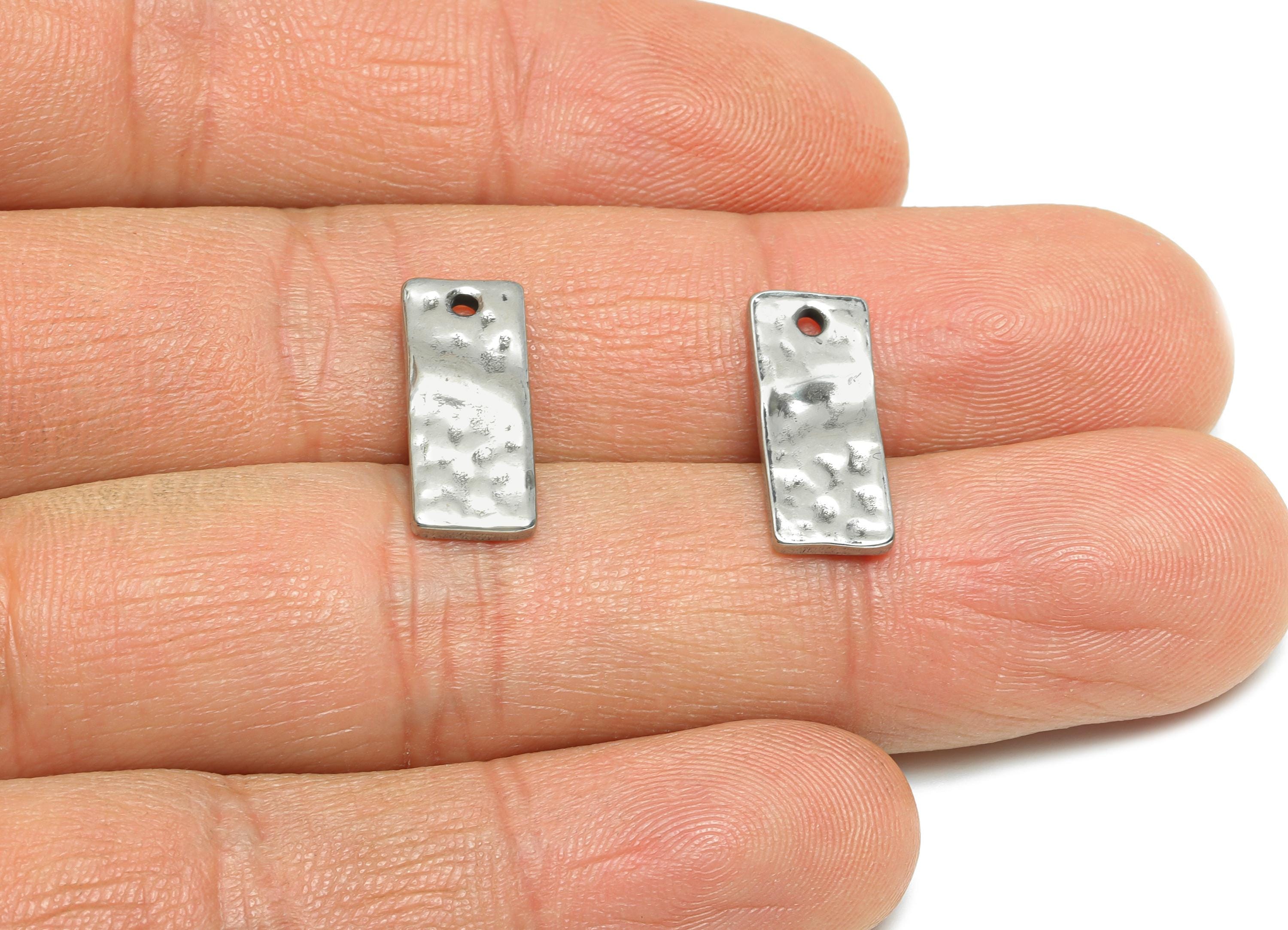 Stainless Steel Rectangle Charm - Hammered Artistic Charm for Bracelet - Textured Metal Geometric Charm - Jewelry Making - 17x7x2mm - SS1785 - DOMEDBAZAAR