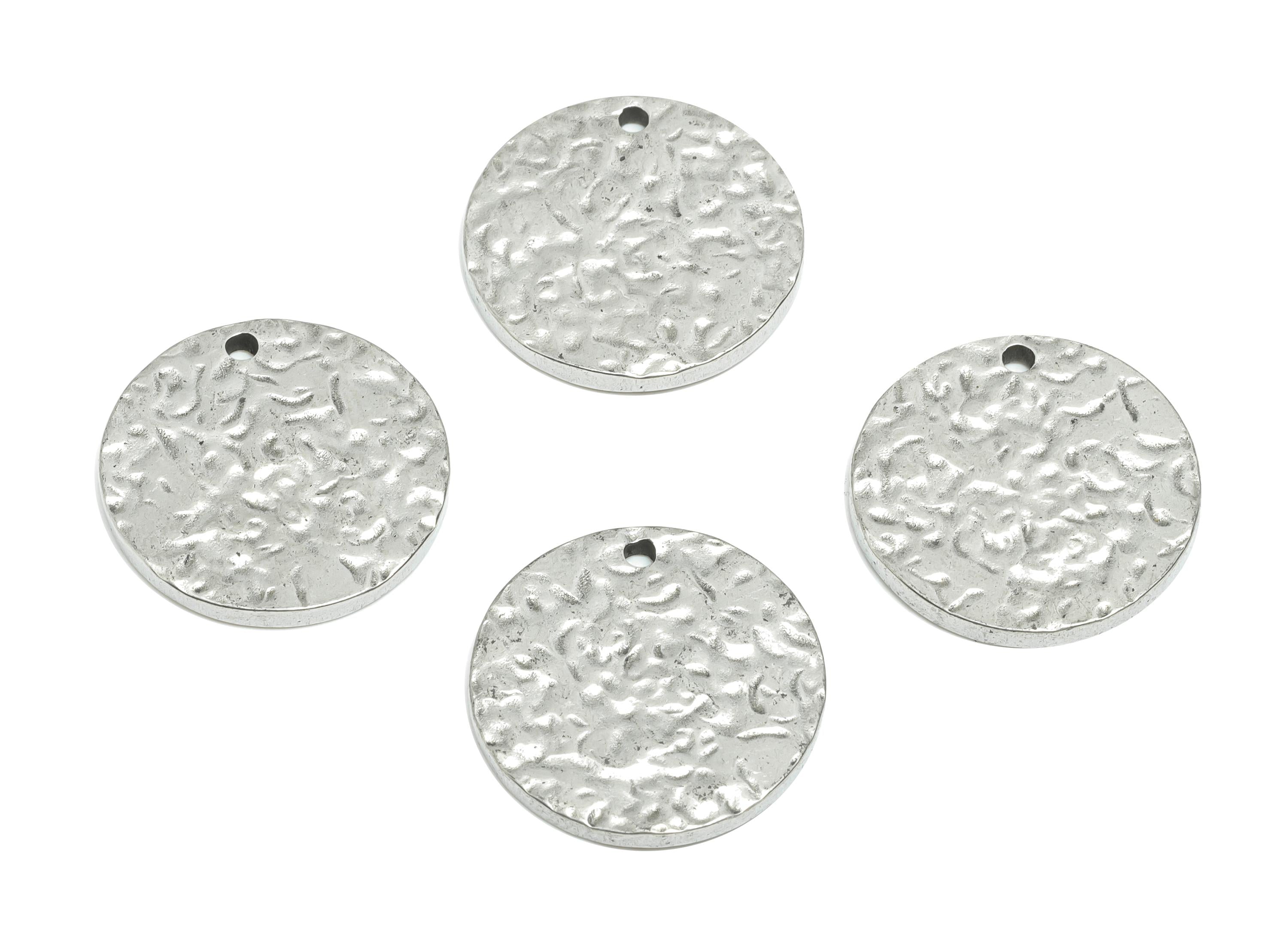 Stainless Steel Round Pendant - Steel Hammered Pendant for Necklace - Textured Coin Charm - Steel Jewelry Component - 20.36x20x2mm - SS1816 - DOMEDBAZAAR