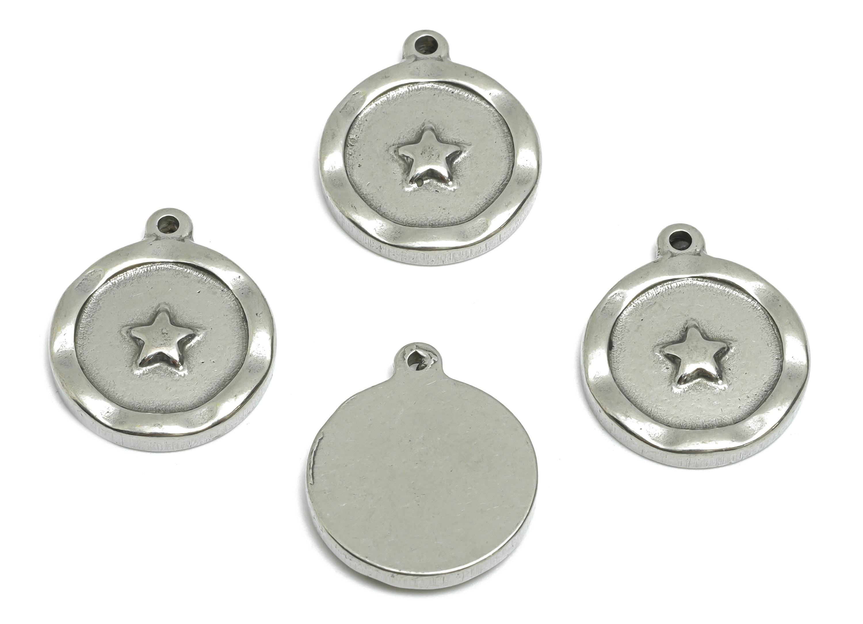 Steel Star Charms - Detailed Celestial Star Charms - Minimalist Silver Cosmic Pendant - Steel Jewelry Accessory - 18.02x15.4x2.67mm - SS1893 - DOMEDBAZAAR