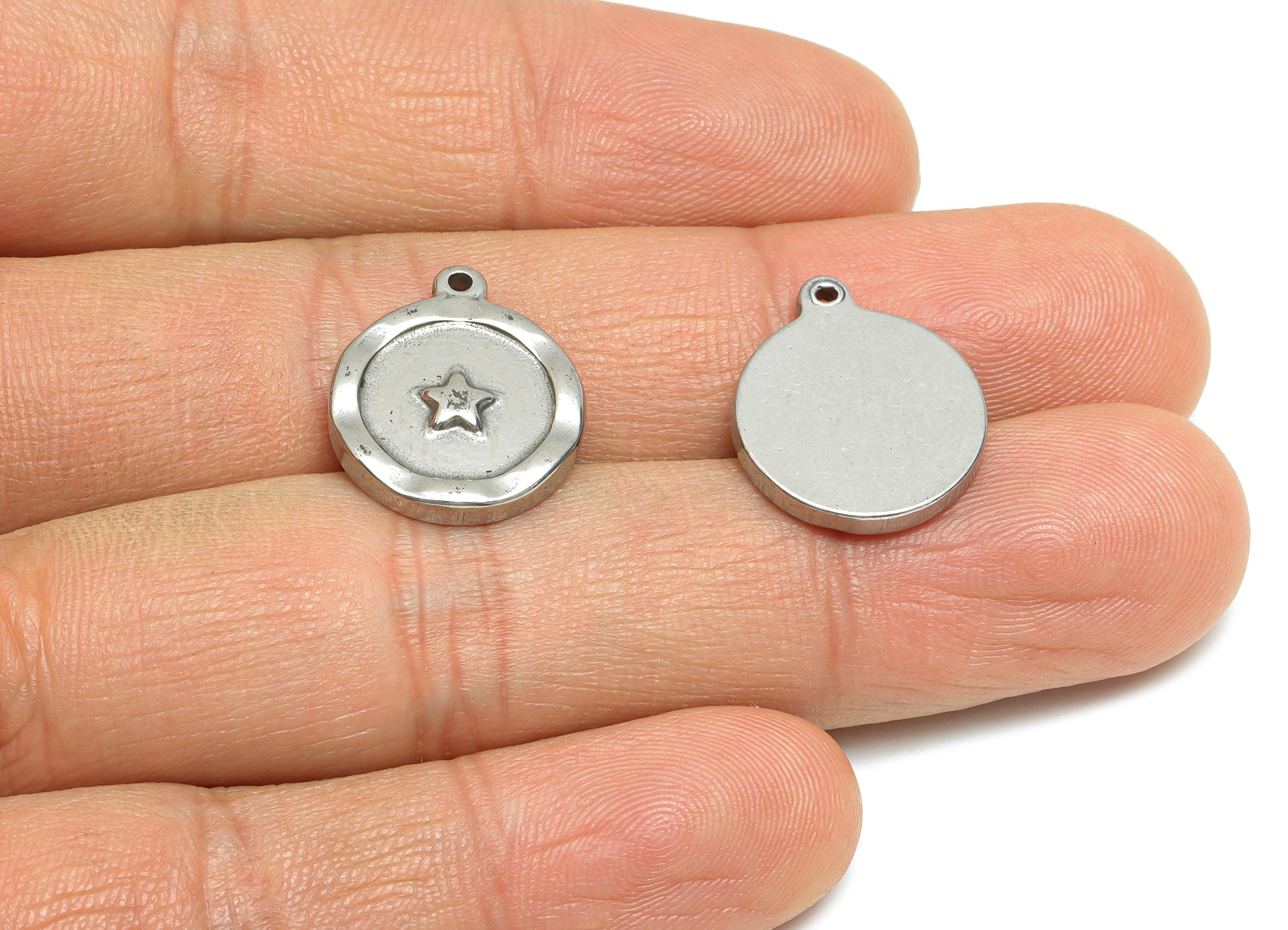 Steel Star Charms - Detailed Celestial Star Charms - Minimalist Silver Cosmic Pendant - Steel Jewelry Accessory - 18.02x15.4x2.67mm - SS1893 - DOMEDBAZAAR