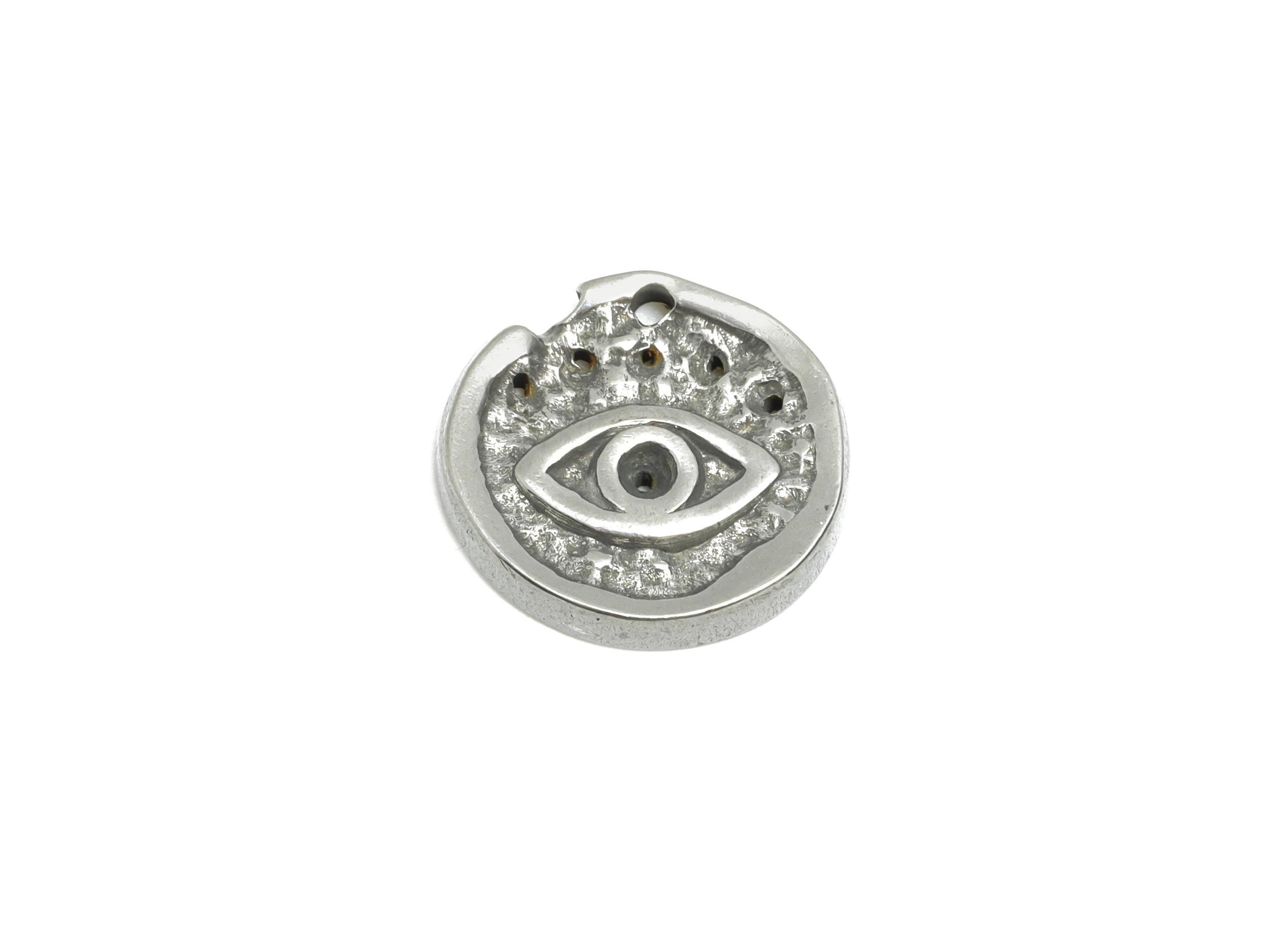 Stainless Steel Eye Pendant - Protective Amulet Pendant for Necklace - Textured Evil Eye Charm - DIY Handmade Jewelry - 12x12x1mm - SS1865 - DOMEDBAZAAR
