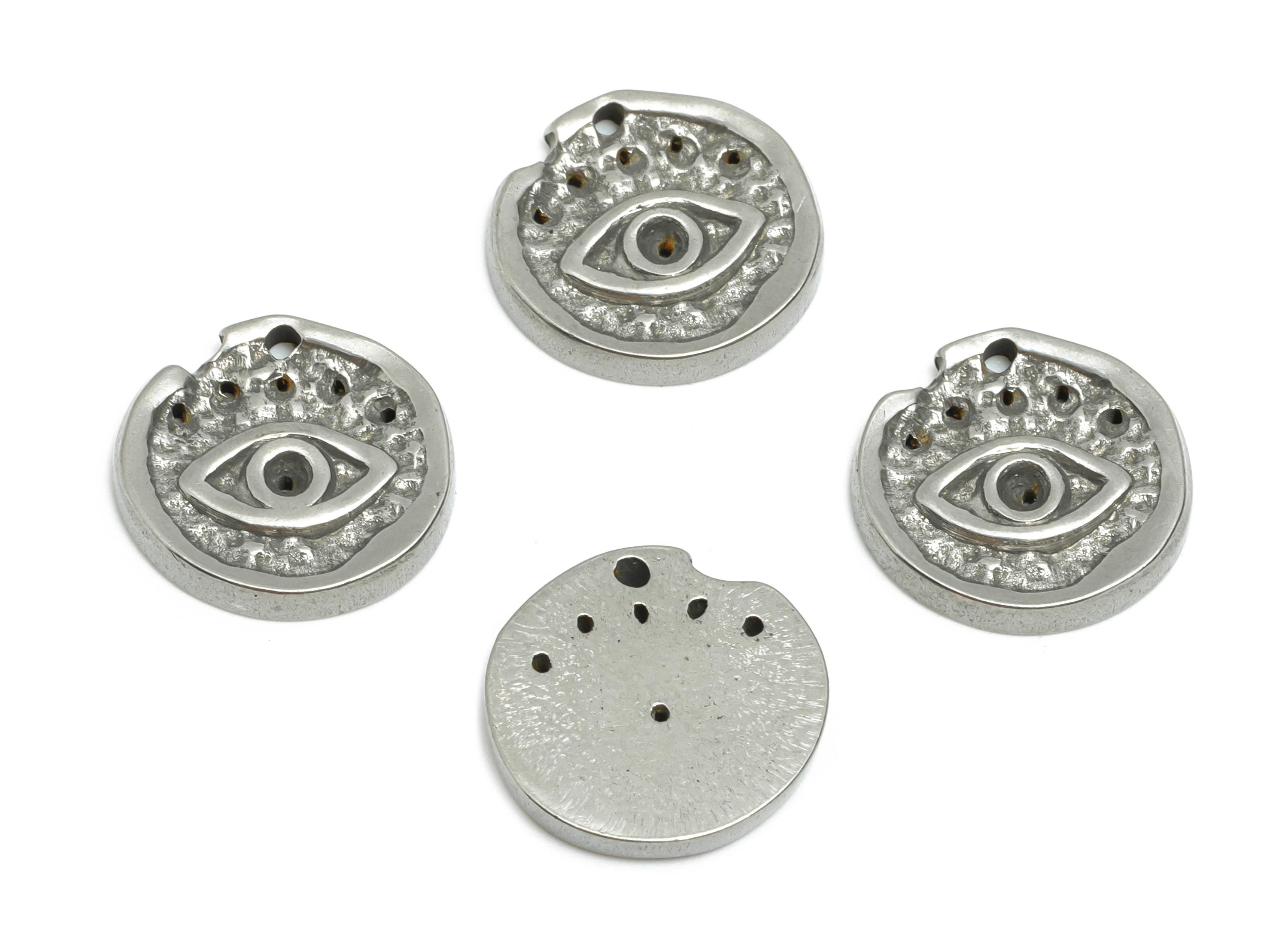 Stainless Steel Eye Pendant - Protective Amulet Pendant for Necklace - Textured Evil Eye Charm - DIY Handmade Jewelry - 12x12x1mm - SS1865 - DOMEDBAZAAR
