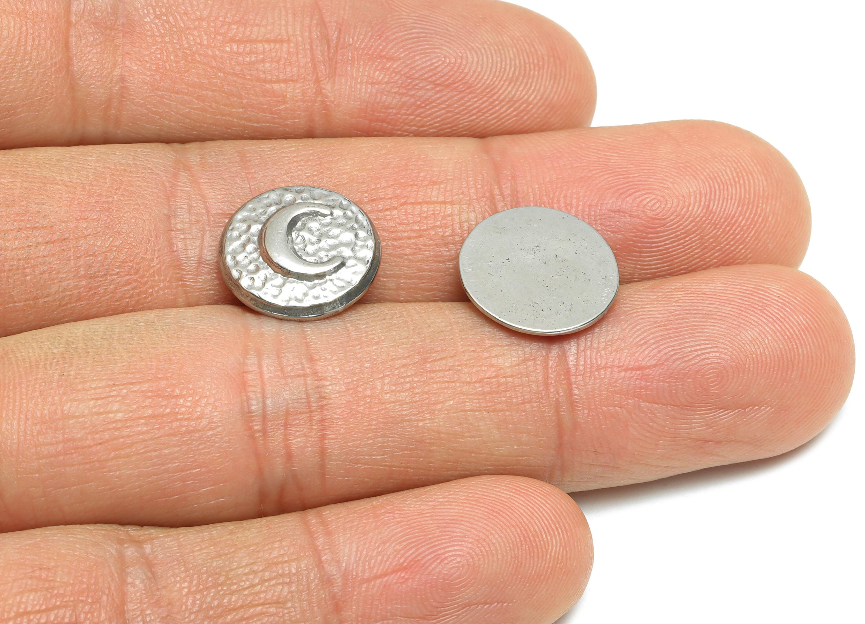 Stainless Steel Crescent Charm - Hammered Round Celestial Moon Charm - Silver Cosmic Amulet - Steel Jewelry Making - 13.6x13.57x2mm - SS1890 - DOMEDBAZAAR