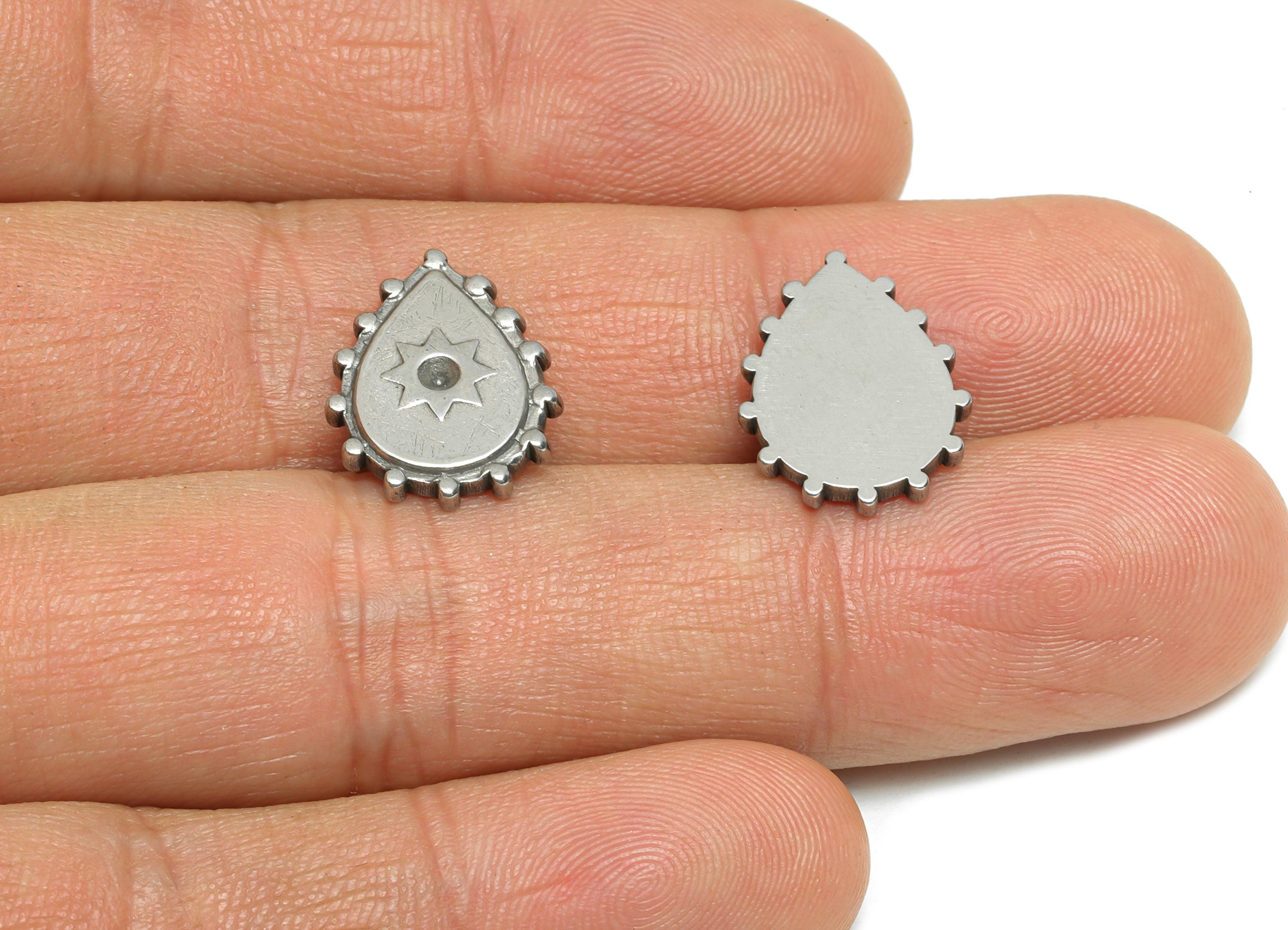 Stainless Steel Star Charm - Teardrop Sun Geometry Charm For Necklace - Customizable Jewelry Base - Steel Jewelry - 16x12x2mm - SS1726 - DOMEDBAZAAR