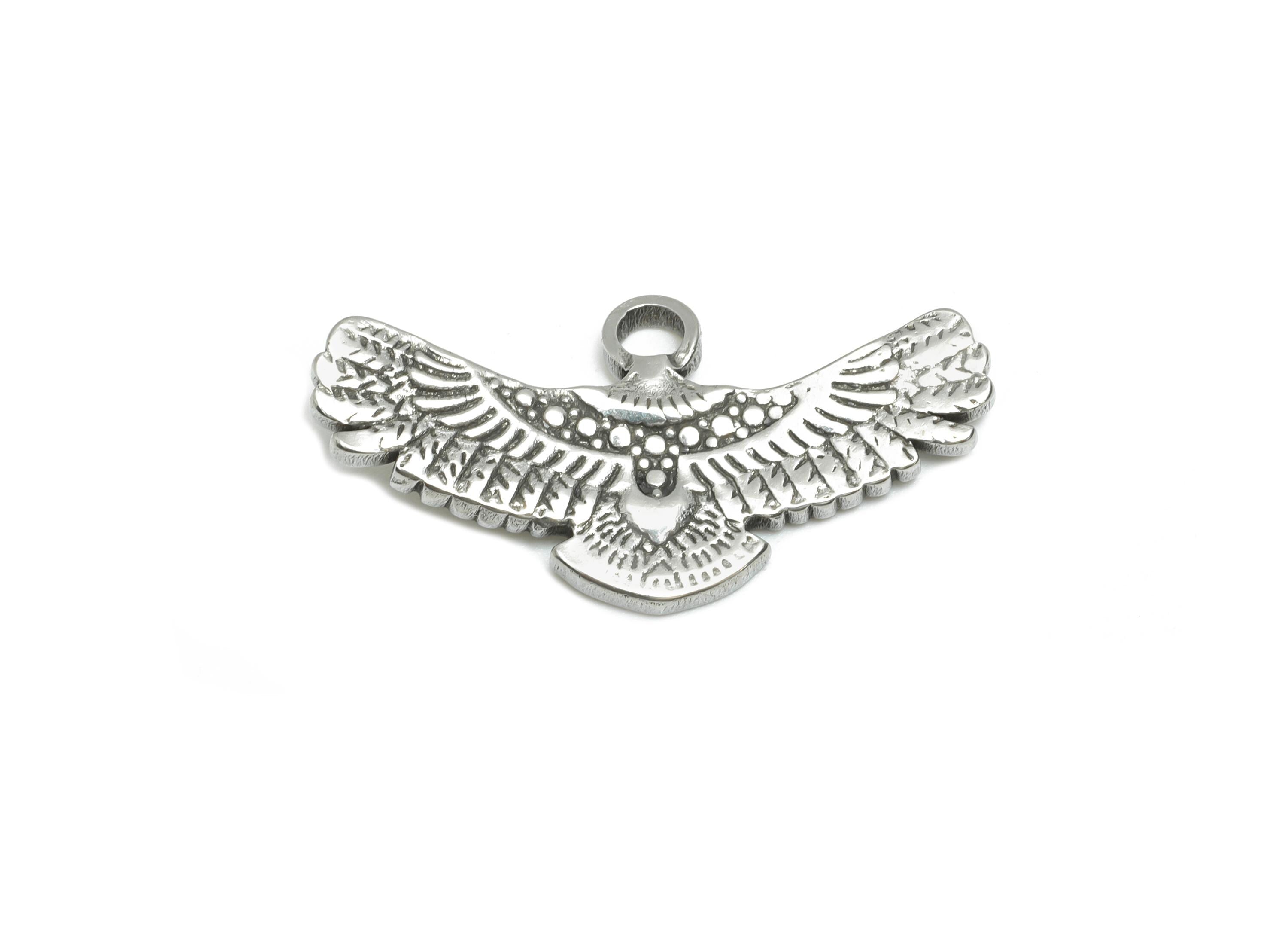 Stainless Steel Eagle Wing Charm - Textured Bird Pendant for Necklace - Freedom Detailed Feathers - Steel Jewelry - 25x12x1.81mm - SS1843 - DOMEDBAZAAR