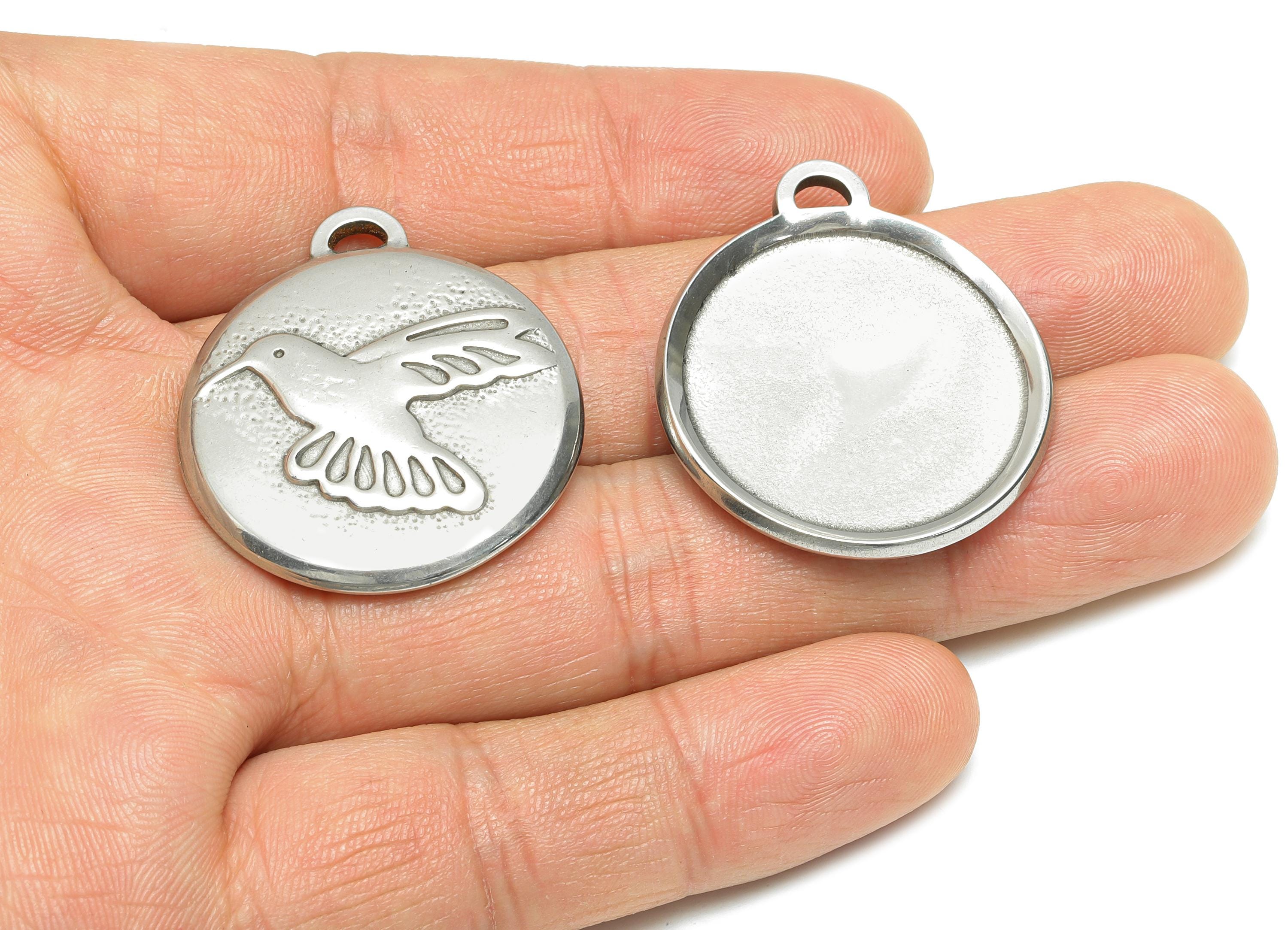 Stainless Steel Bird Charm - Textured Bird Pendant for Necklace - Freedom Detailed Feathers - Steel Jewelry - 34x30x3.06mm - SS1972 - DOMEDBAZAAR