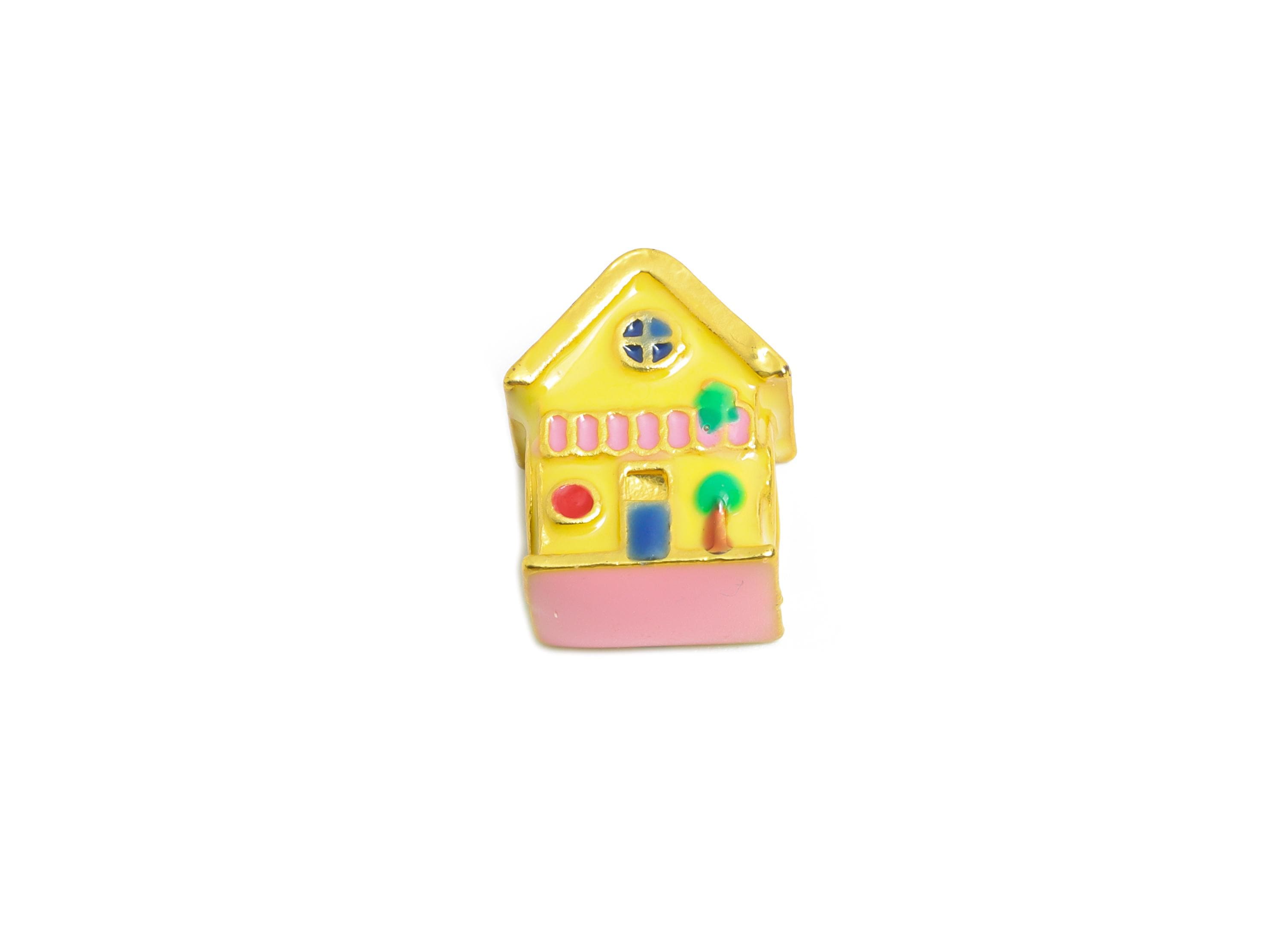 Alloy Kawaii House Bead - Enamel House Charm for Bracelet - DIY Bracelet House Bead - Cottage Bead for Charm Bracelet - 12x10x7mm - ZZ2069 - DOMEDBAZAAR