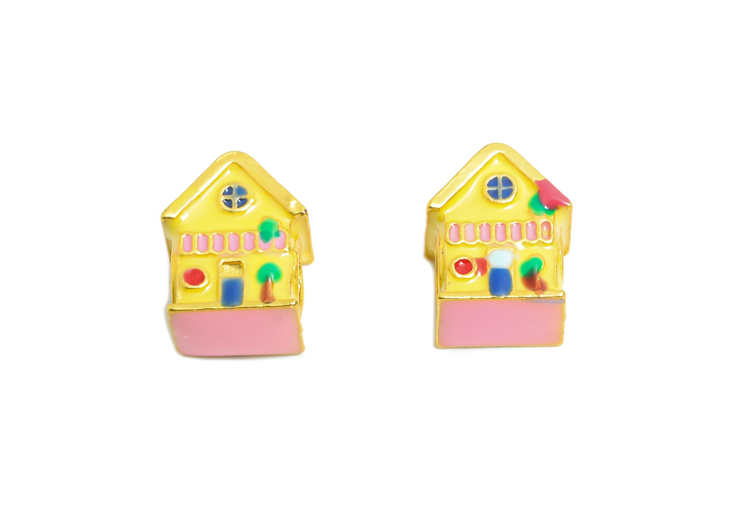 Alloy Kawaii House Bead - Enamel House Charm for Bracelet - DIY Bracelet House Bead - Cottage Bead for Charm Bracelet - 12x10x7mm - ZZ2069 - DOMEDBAZAAR