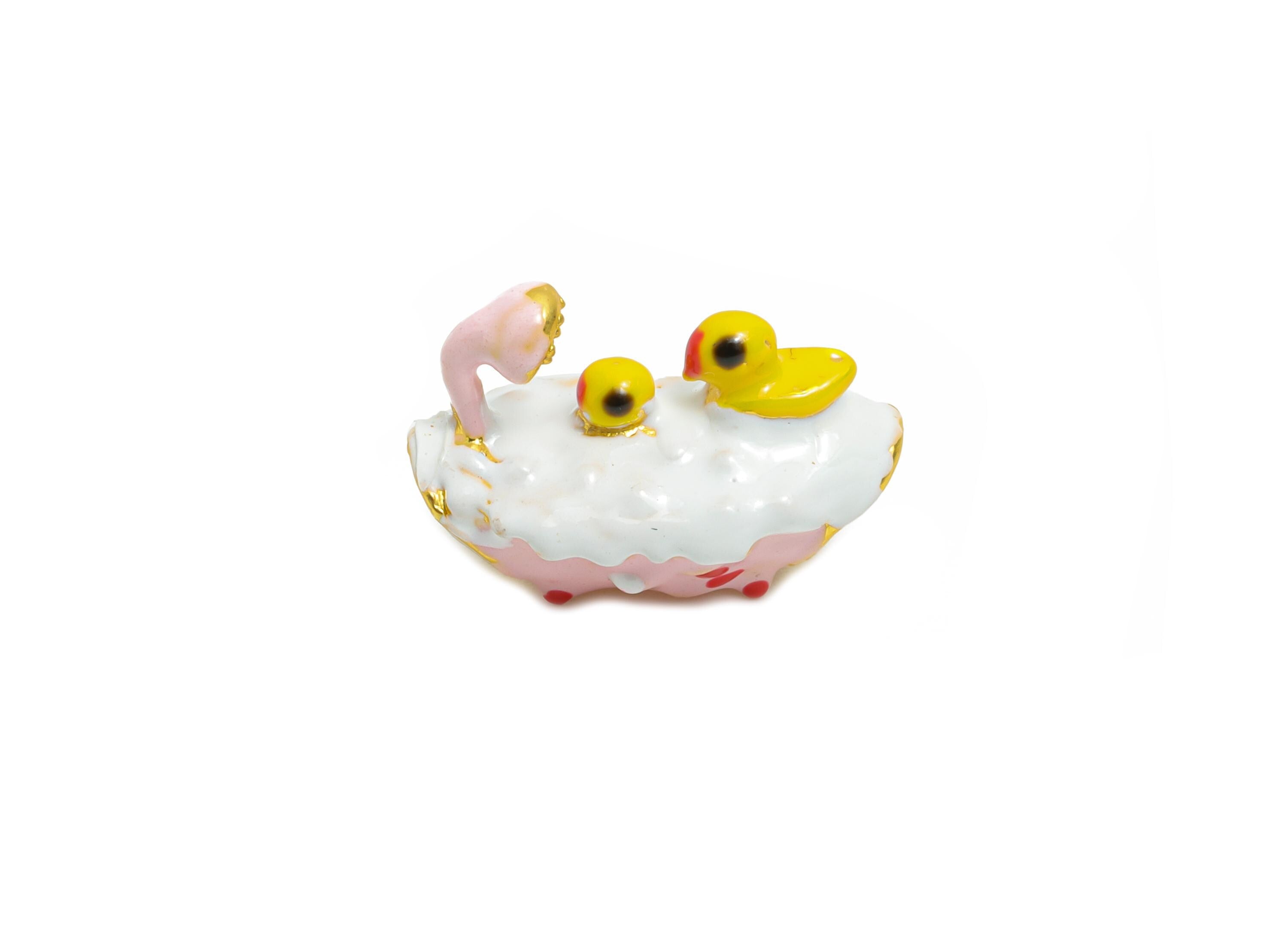 Bathtub Beads with Ducklings - Enamel Colorful Charm for Bracelet - DIY Bracelet Cute Bead - Handcrafted Bathtub Beads - 18x12x12mm - ZZ2076 - DOMEDBAZAAR