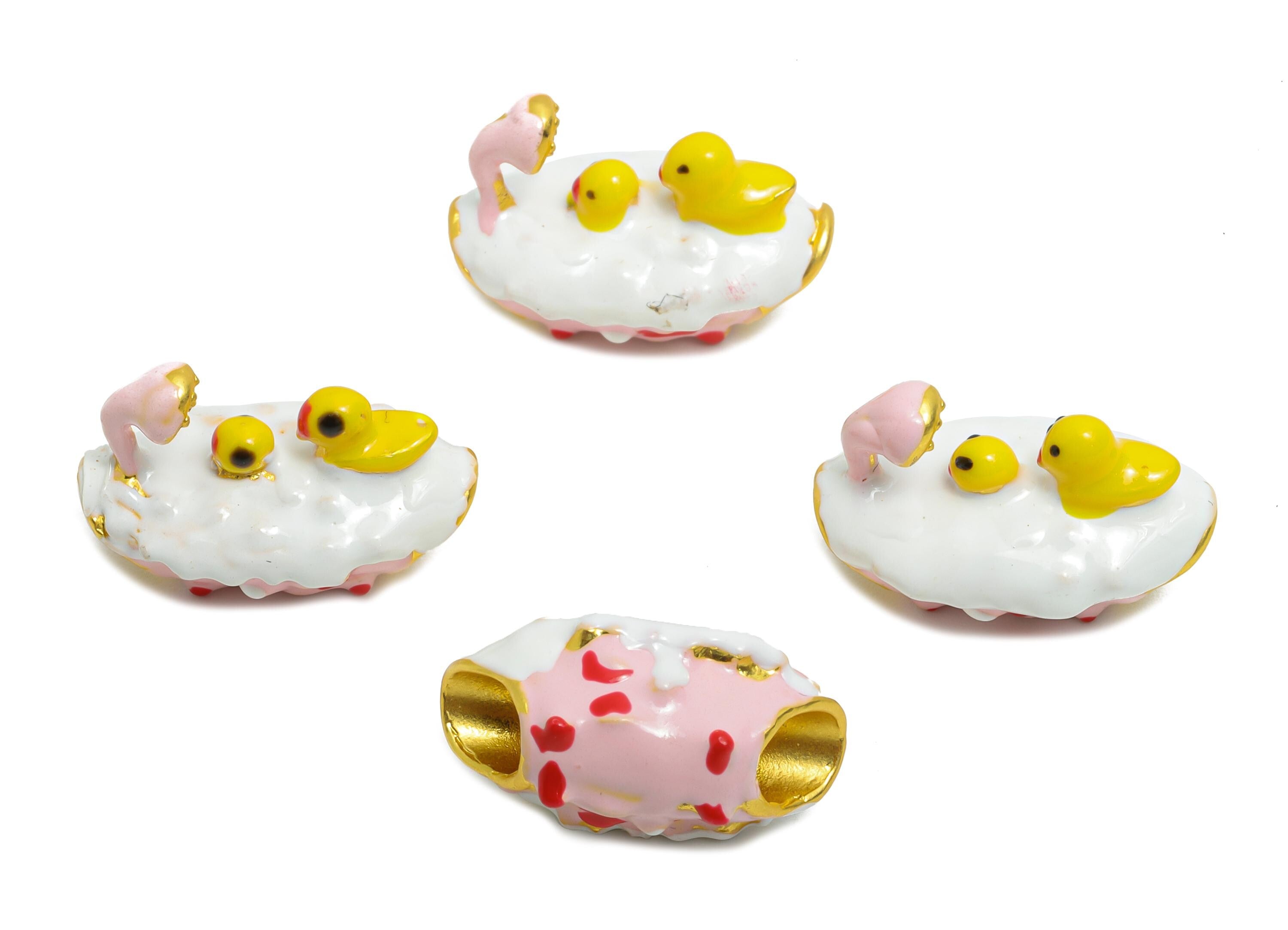 Bathtub Beads with Ducklings - Enamel Colorful Charm for Bracelet - DIY Bracelet Cute Bead - Handcrafted Bathtub Beads - 18x12x12mm - ZZ2076 - DOMEDBAZAAR