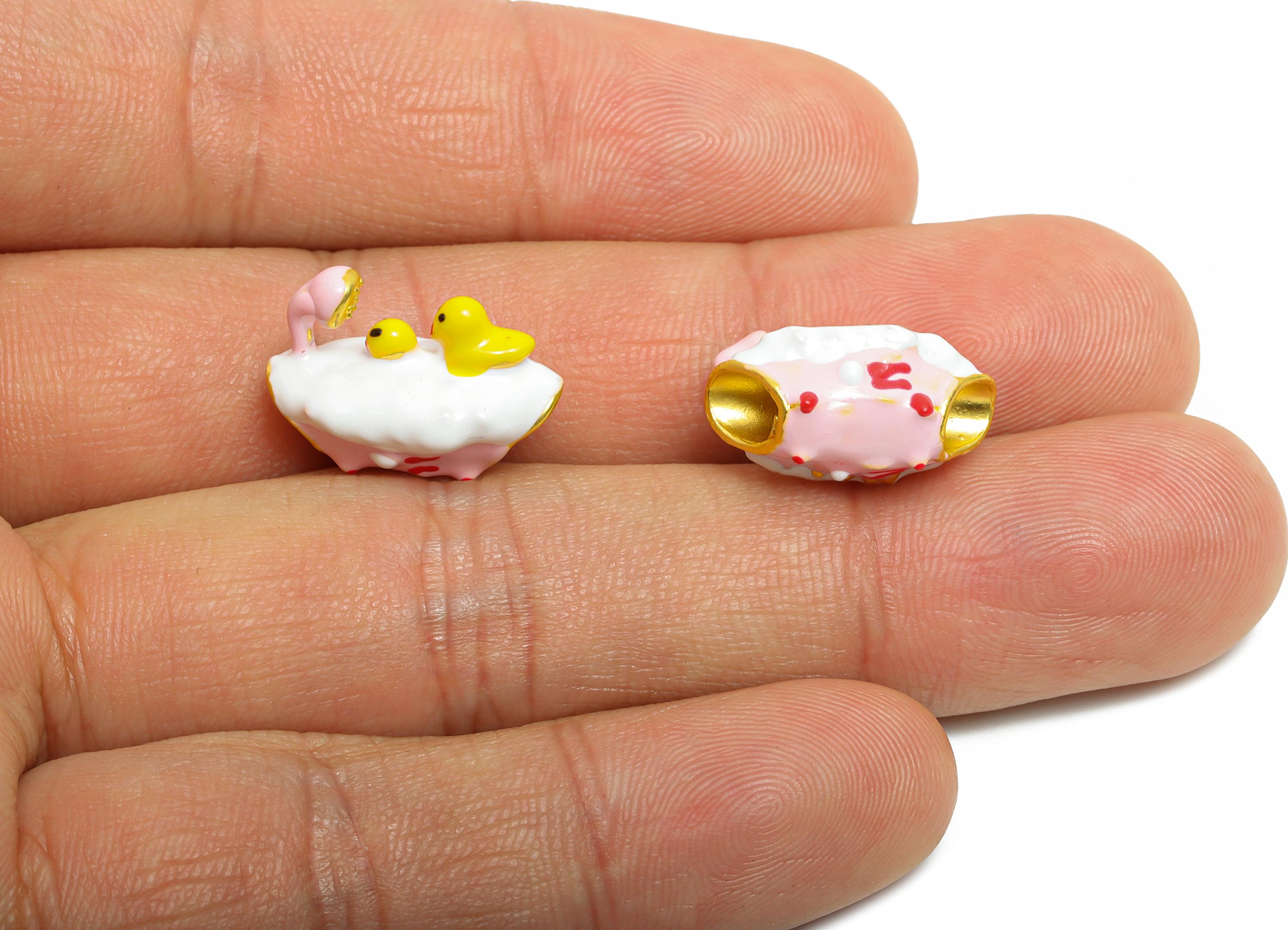 Bathtub Beads with Ducklings - Enamel Colorful Charm for Bracelet - DIY Bracelet Cute Bead - Handcrafted Bathtub Beads - 18x12x12mm - ZZ2076 - DOMEDBAZAAR