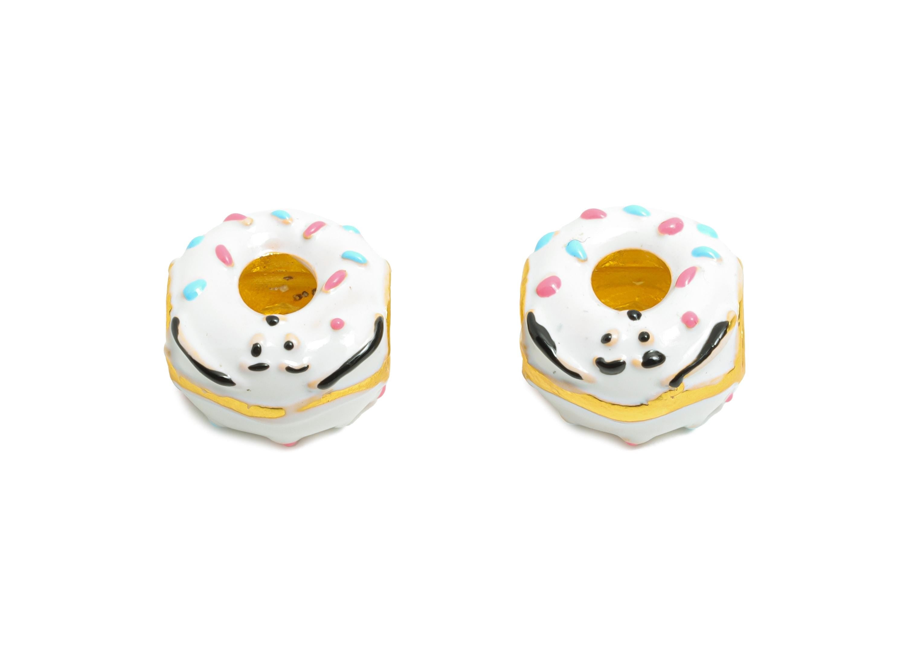 Smiling Donut Bead - Enamel Dount Charm for Bracelet - Cute Colorful Sprinkle Donut Bead - Frosted Donut Jewelry Bead - 11x11x7mm - ZZ2079 - DOMEDBAZAAR