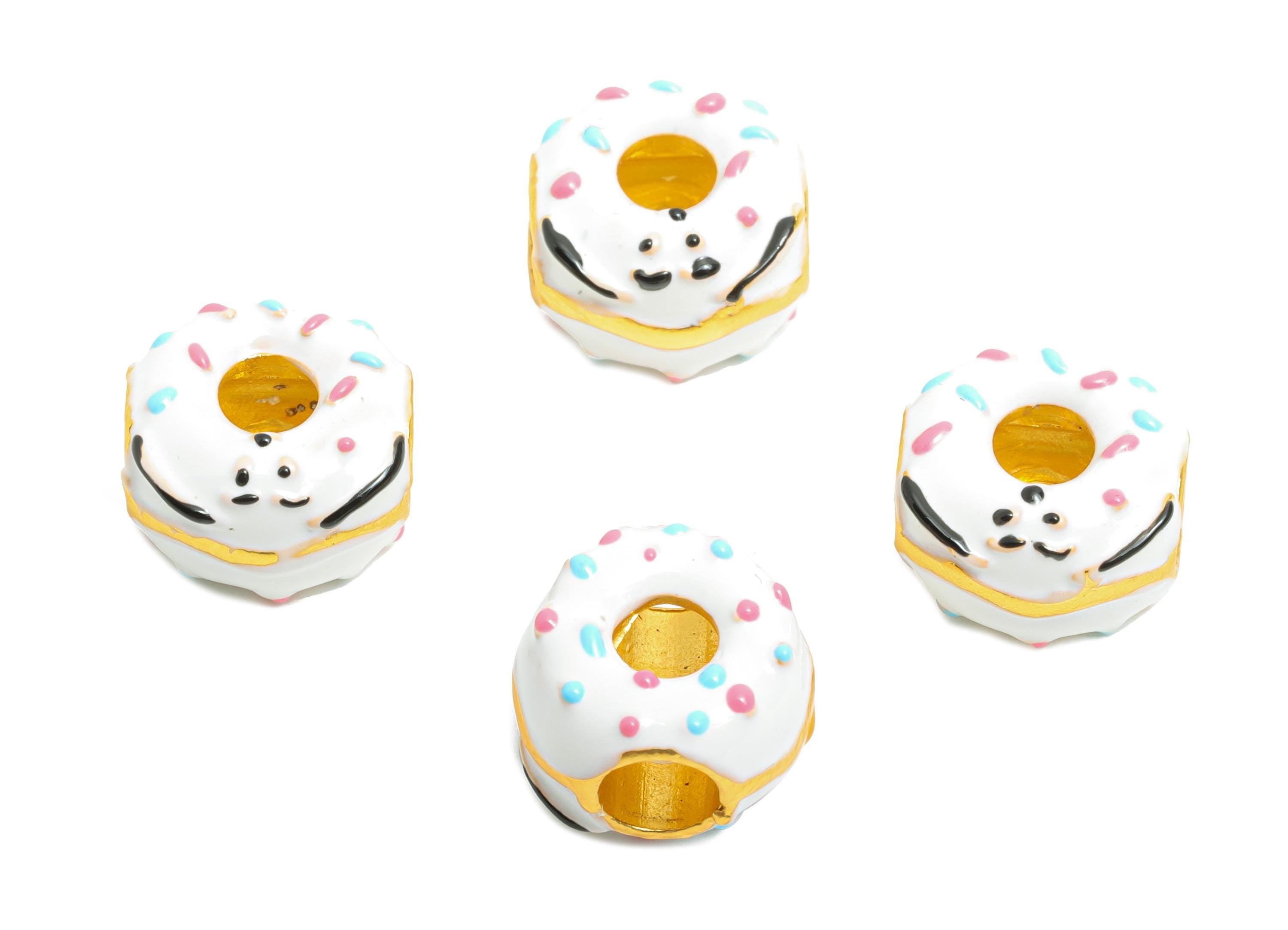 Smiling Donut Bead - Enamel Dount Charm for Bracelet - Cute Colorful Sprinkle Donut Bead - Frosted Donut Jewelry Bead - 11x11x7mm - ZZ2079 - DOMEDBAZAAR