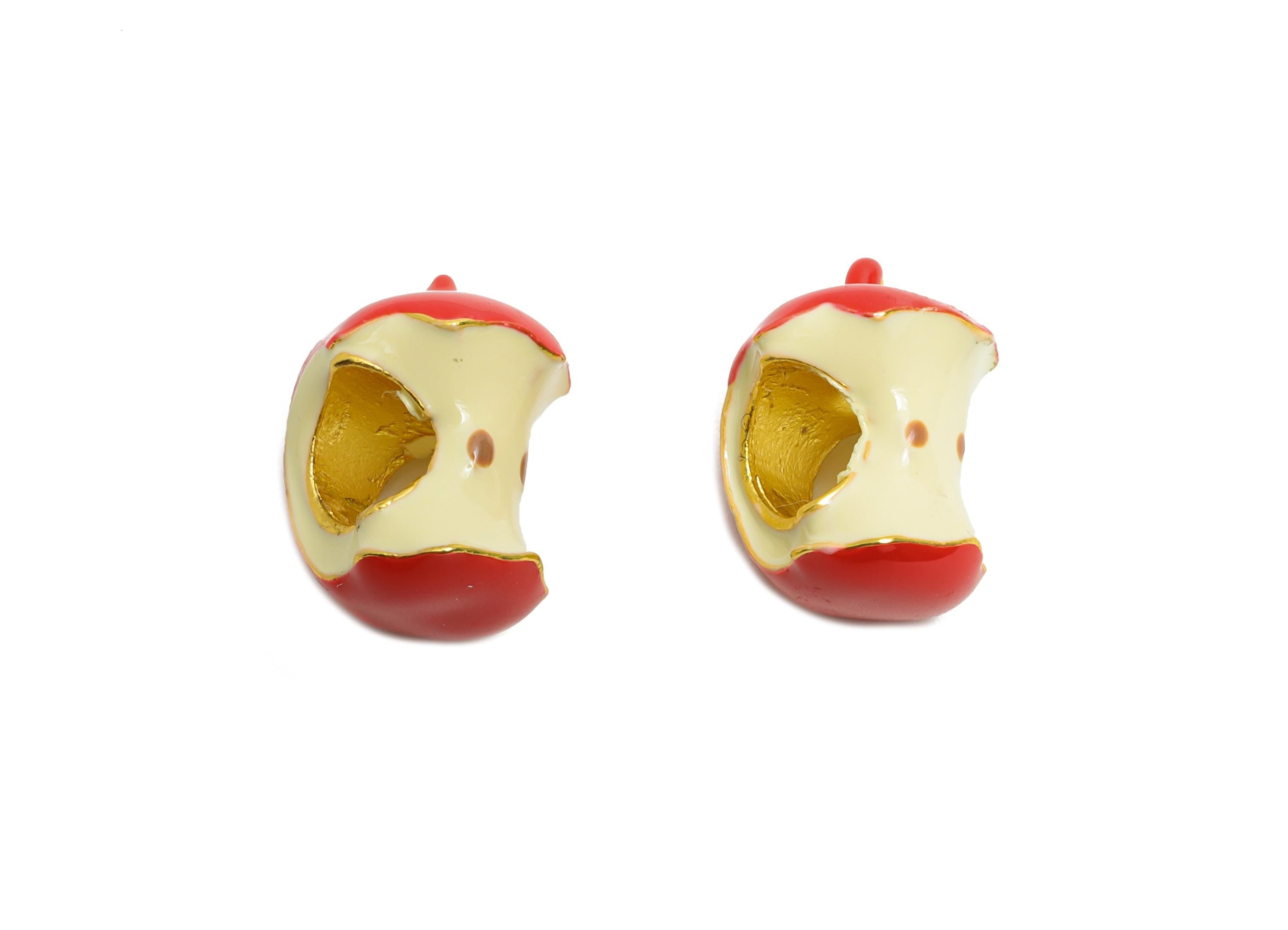 Alloy Apple Core Bead - Enamel Charm for Bracelet - DIY Bracelet Cute Bead - Bitten Apple Whimsical Bracelet Charm - 13x10x10.35mm - ZZ2086 - DOMEDBAZAAR