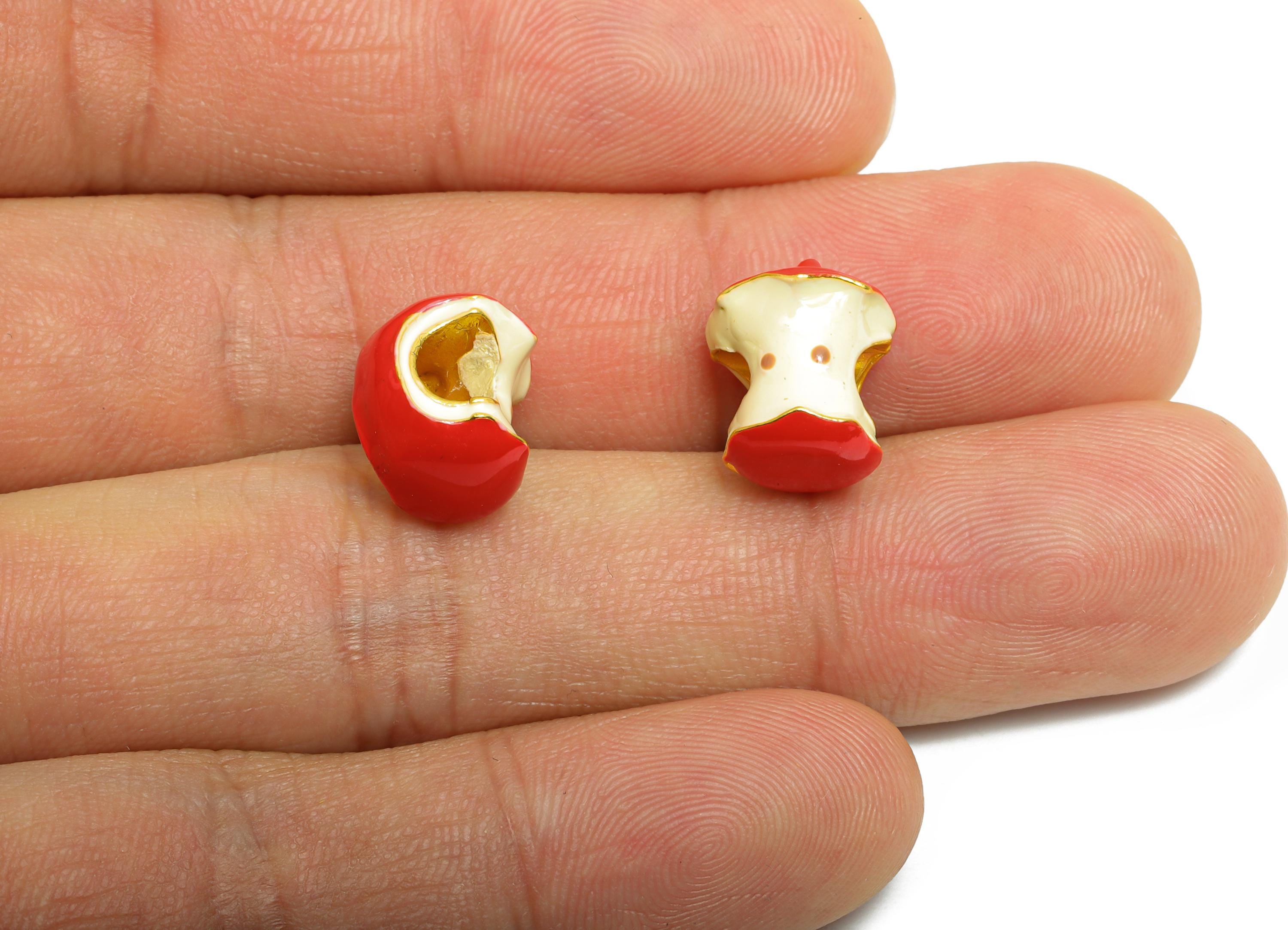 Alloy Apple Core Bead - Enamel Charm for Bracelet - DIY Bracelet Cute Bead - Bitten Apple Whimsical Bracelet Charm - 13x10x10.35mm - ZZ2086 - DOMEDBAZAAR