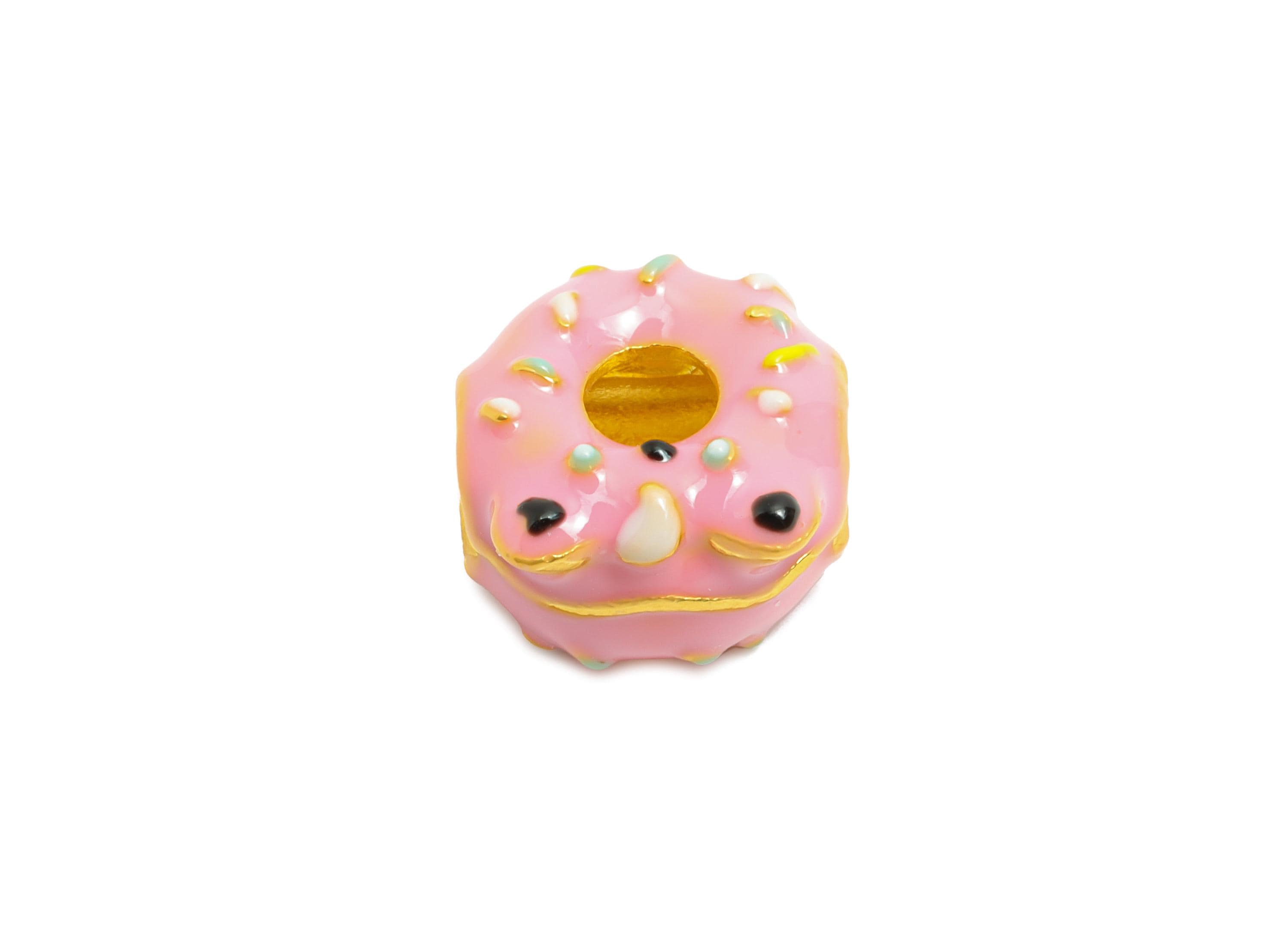 Alloy Cat Donut Bead - Enamel Dount Charm for Bracelet - Cute Colorful Sprinkle Donut Bead - Frosted Donut Jewelry Bead - 11x11x8mm - ZZ2062 - DOMEDBAZAAR