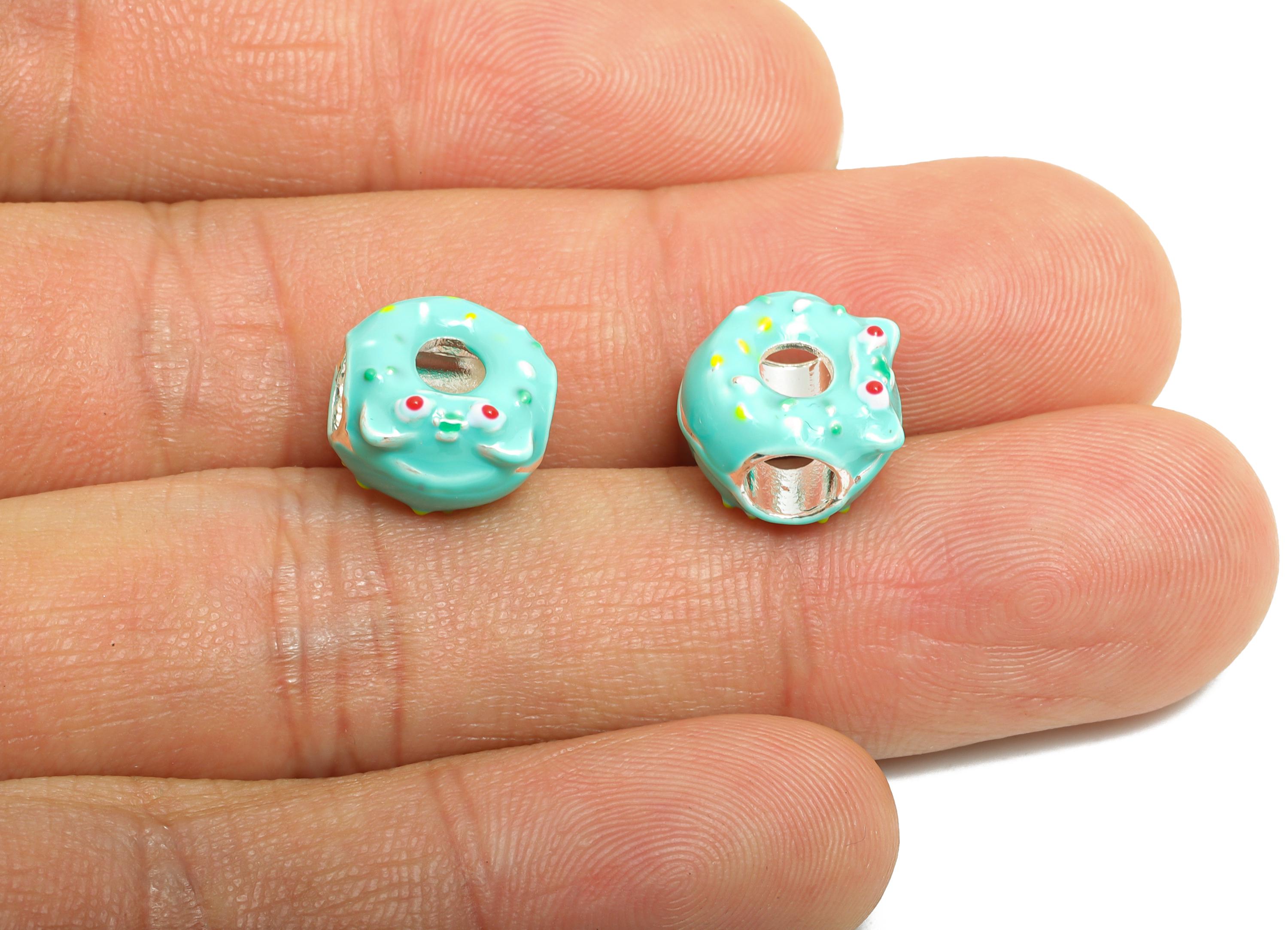 Alloy Cat Donut Bead - Enamel Dount Charm for Bracelet - Cute Colorful Sprinkle Donut Bead - Frosted Donut Jewelry Bead - 11x11x7mm - ZZ2063 - DOMEDBAZAAR
