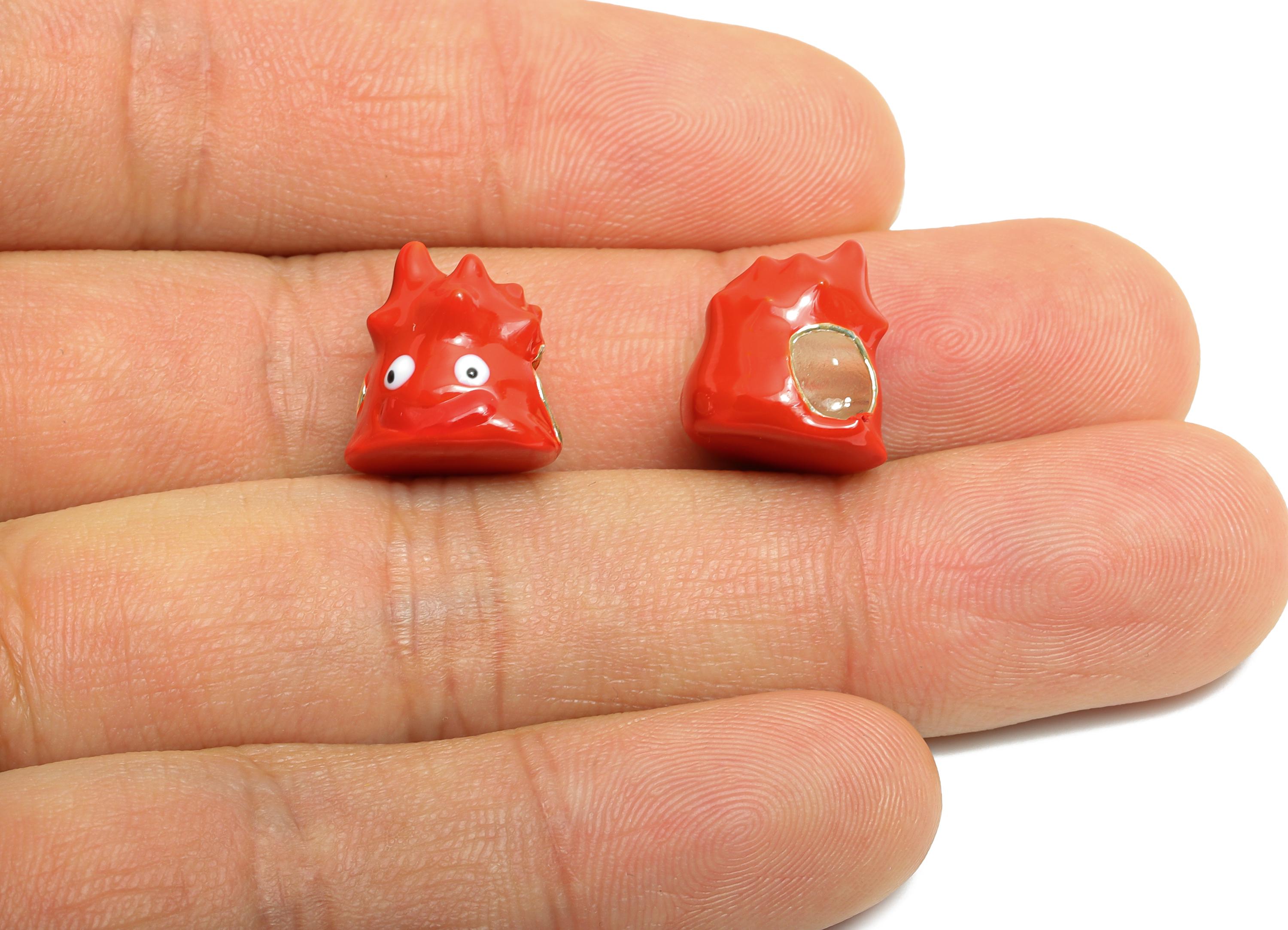 Alloy Red Monster Bead - Enamel Charm for Bracelet - Playful Character Jewelry Bead - Glossy Red Fun Unique Bracelet Bead -13x12x11mm-ZZ2089 - DOMEDBAZAAR