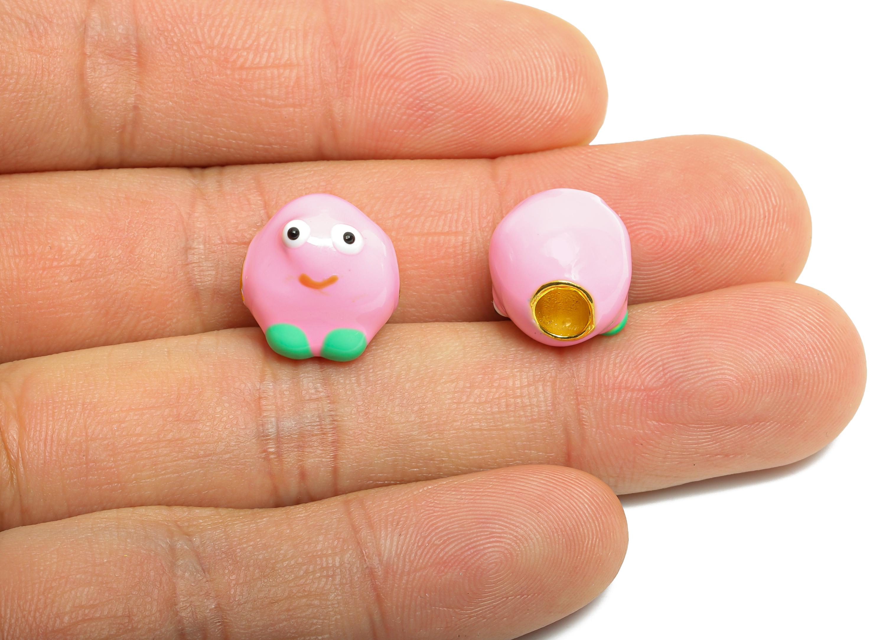 Alloy Cute Pink Bead - Enamel Charm for Bracelet - Fun Kawaii Cartoon Character Bead - Decorative Bead for Bracelet - 12x13.15x12mm - ZZ2097 - DOMEDBAZAAR