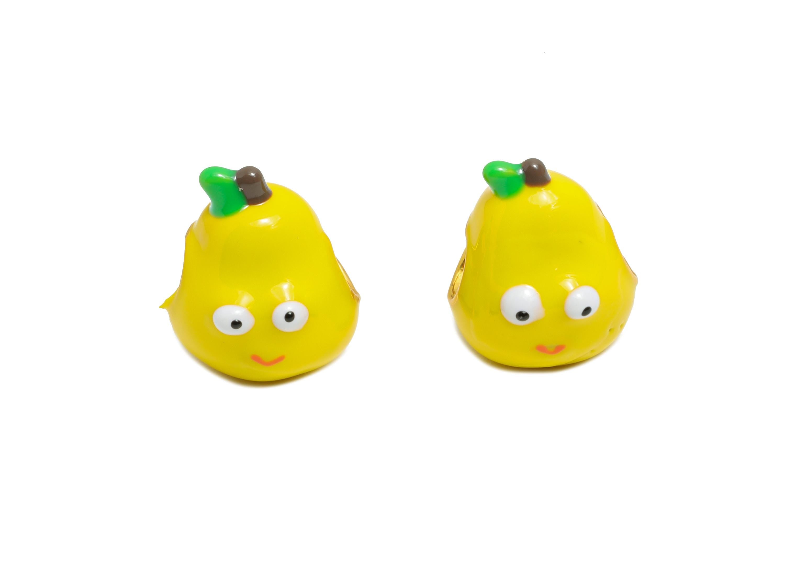 Alloy Pear Bead - Enamel Charm for Bracelet - DIY Bracelet Cute Pear Bead - Bright Yellow Whimsical Bracelet Bead - 14x12x12.43mm - ZZ2092 - DOMEDBAZAAR