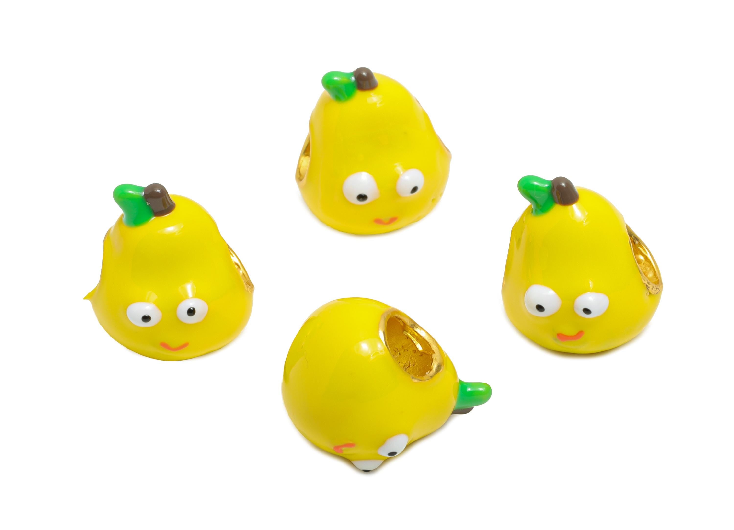 Alloy Pear Bead - Enamel Charm for Bracelet - DIY Bracelet Cute Pear Bead - Bright Yellow Whimsical Bracelet Bead - 14x12x12.43mm - ZZ2092 - DOMEDBAZAAR