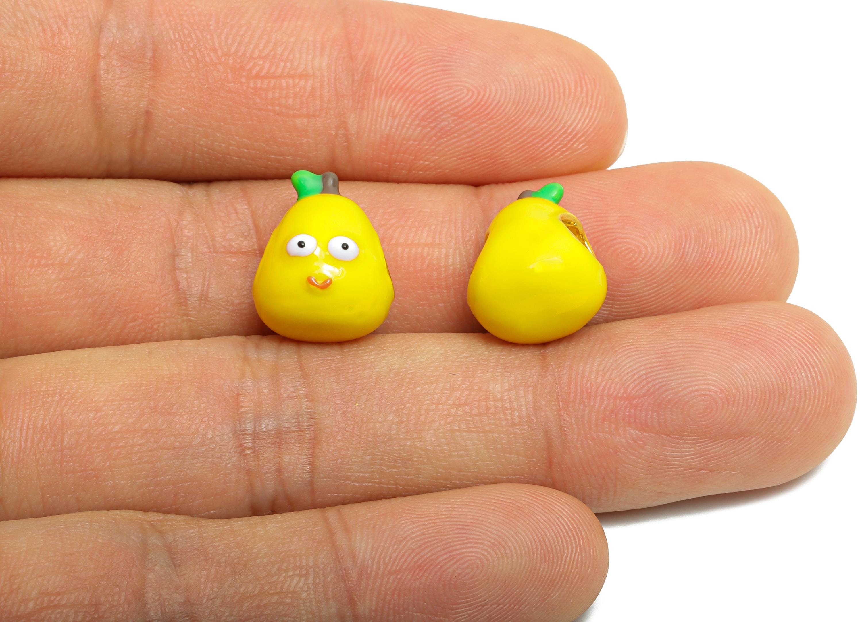Alloy Pear Bead - Enamel Charm for Bracelet - DIY Bracelet Cute Pear Bead - Bright Yellow Whimsical Bracelet Bead - 14x12x12.43mm - ZZ2092 - DOMEDBAZAAR