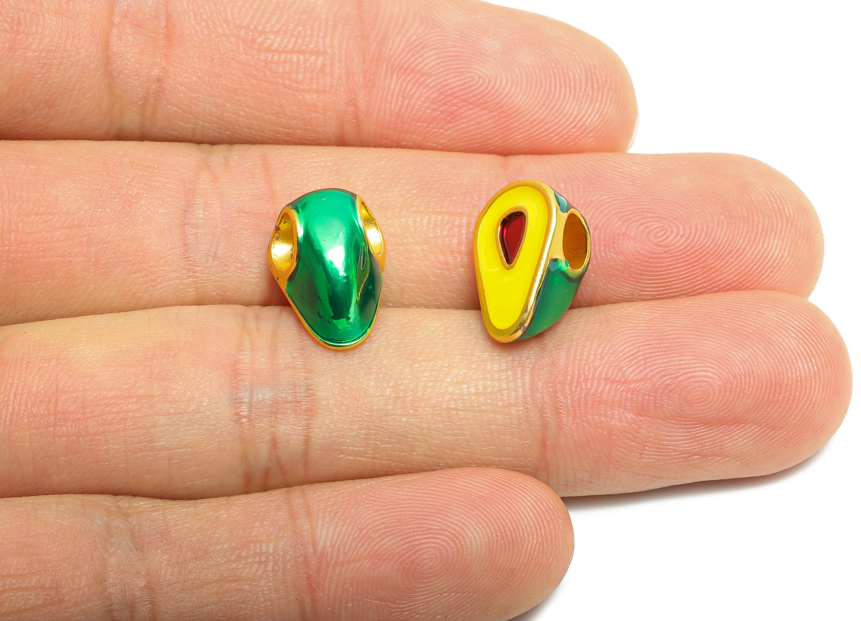 Alloy Avocado Spacer Beads - Enamel Avocado Bracelet Beads - Handmade Alloy Fruit Charms - Jewelry Accessory DIY - 14.35x10x7.93mm - ZZ2075 - DOMEDBAZAAR