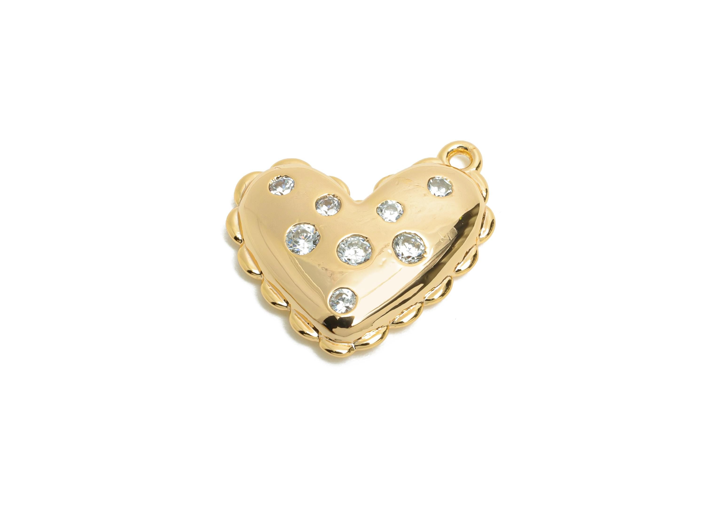 Sparkling Brass Heart Charm - Elegant Gold Zircon Heart Pendant - Dainty Decorative Jewelry - 18K Real Gold Plated - 16.8x15x3.6mm -RGP10499 - DOMEDBAZAAR