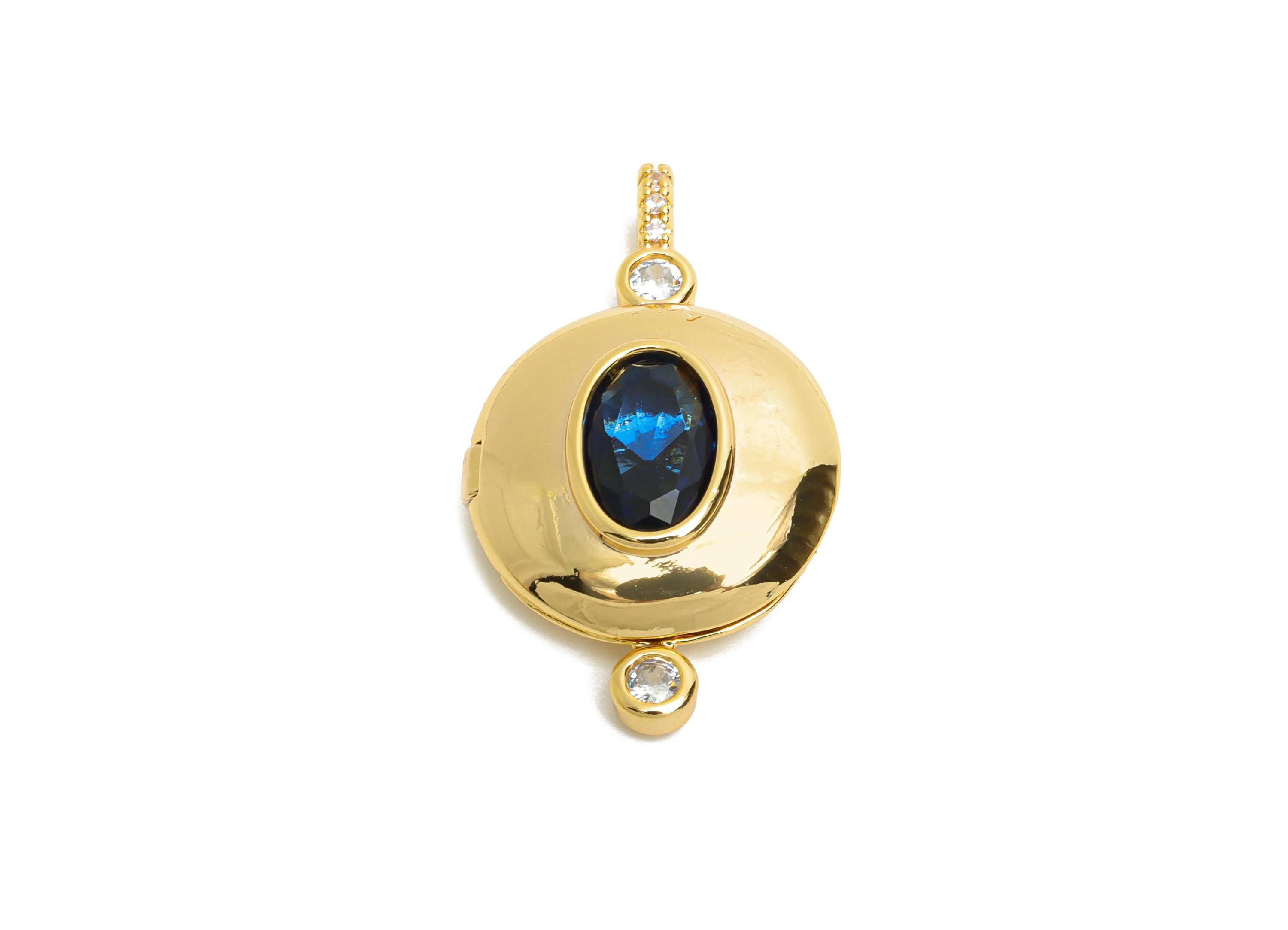 Memory Locket Necklace Pendant - CZ Crystal Locket Pendant- Customizable Photo Vintage Locket Charm - 18K Gold Plated - 34x21x7mm - RGP10494 - DOMEDBAZAAR