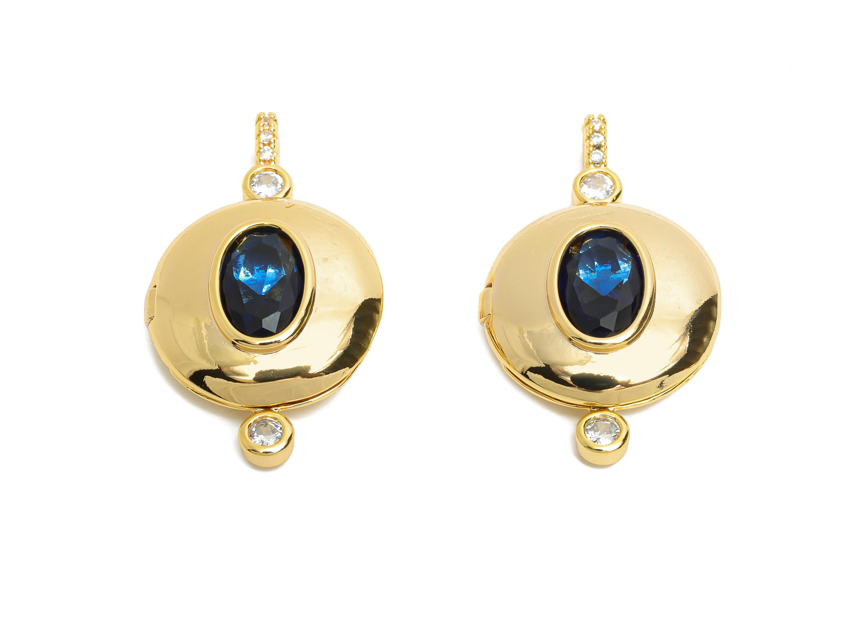 Memory Locket Necklace Pendant - CZ Crystal Locket Pendant- Customizable Photo Vintage Locket Charm - 18K Gold Plated - 34x21x7mm - RGP10494 - DOMEDBAZAAR