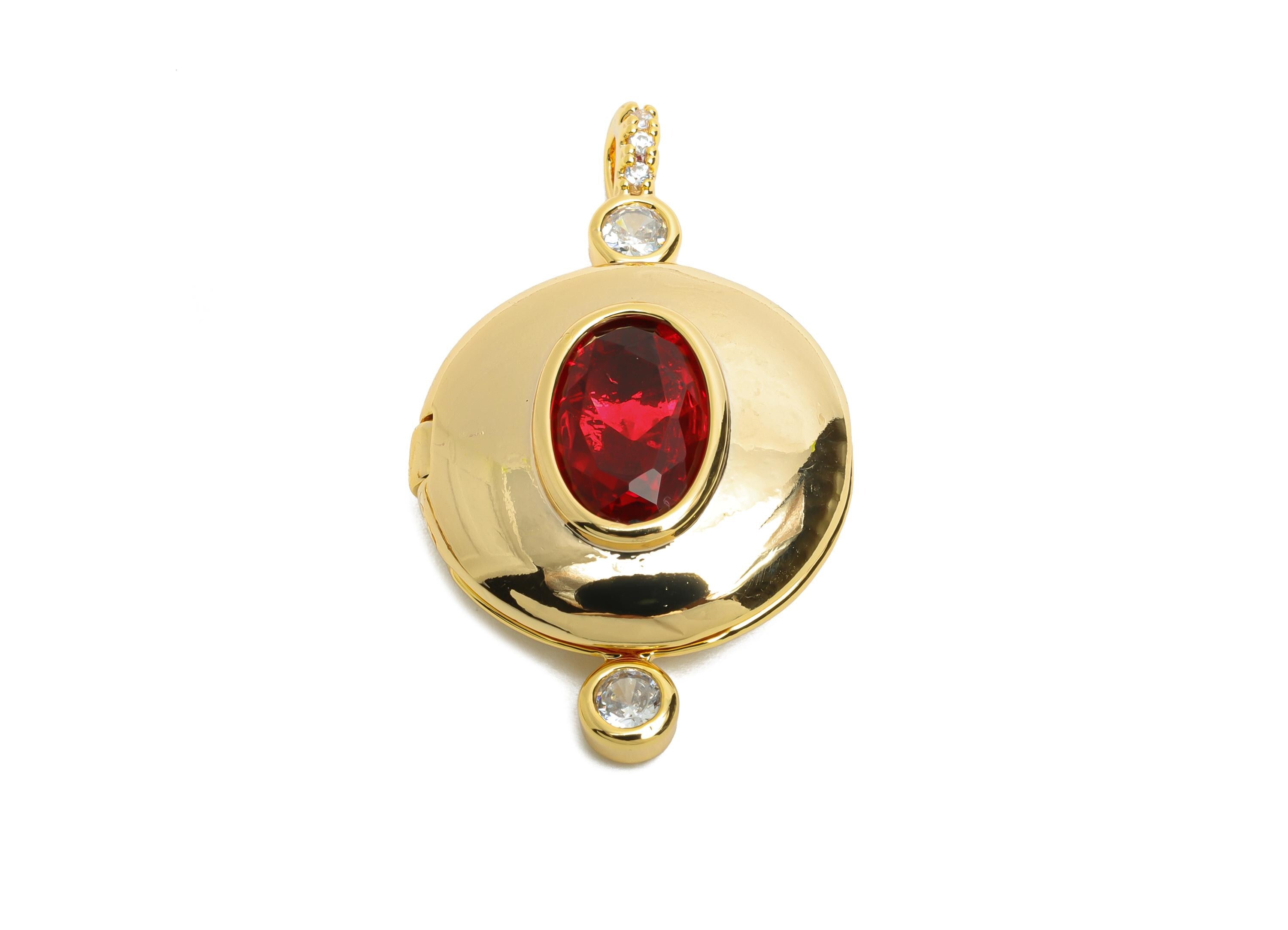 Memory Locket Necklace Pendant - CZ Crystal Locket Pendant- Customizable Photo Vintage Locket Charm - 18K Gold Plated - 34x21x7mm - RGP10495 - DOMEDBAZAAR