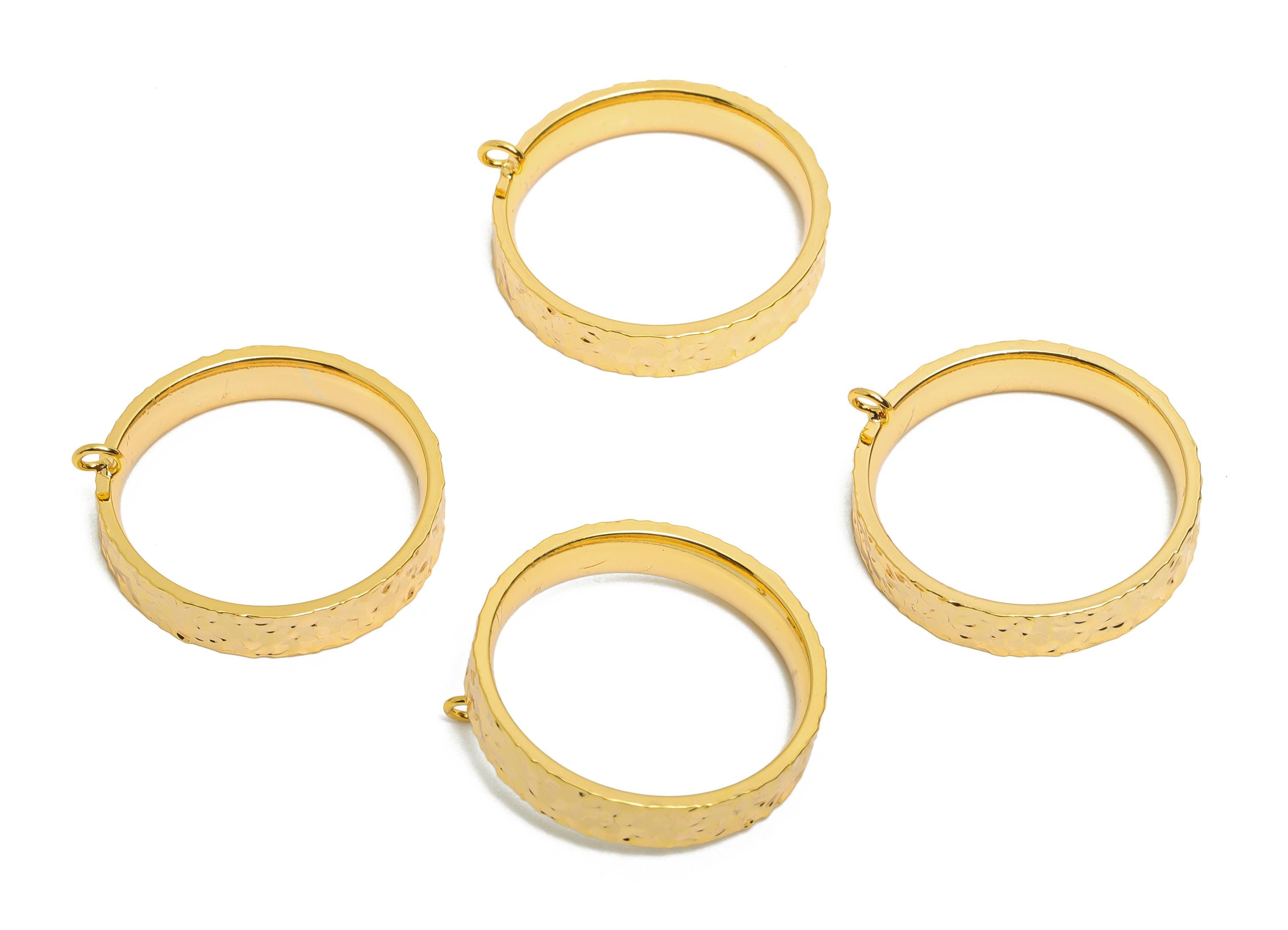 Brass Circle Ring - Brass Textured Versatile Ring With Loop - Hoop Ring for Crafting - 18K Real Gold Plated - 21x21x4mm - RGP10754-8 - DOMEDBAZAAR