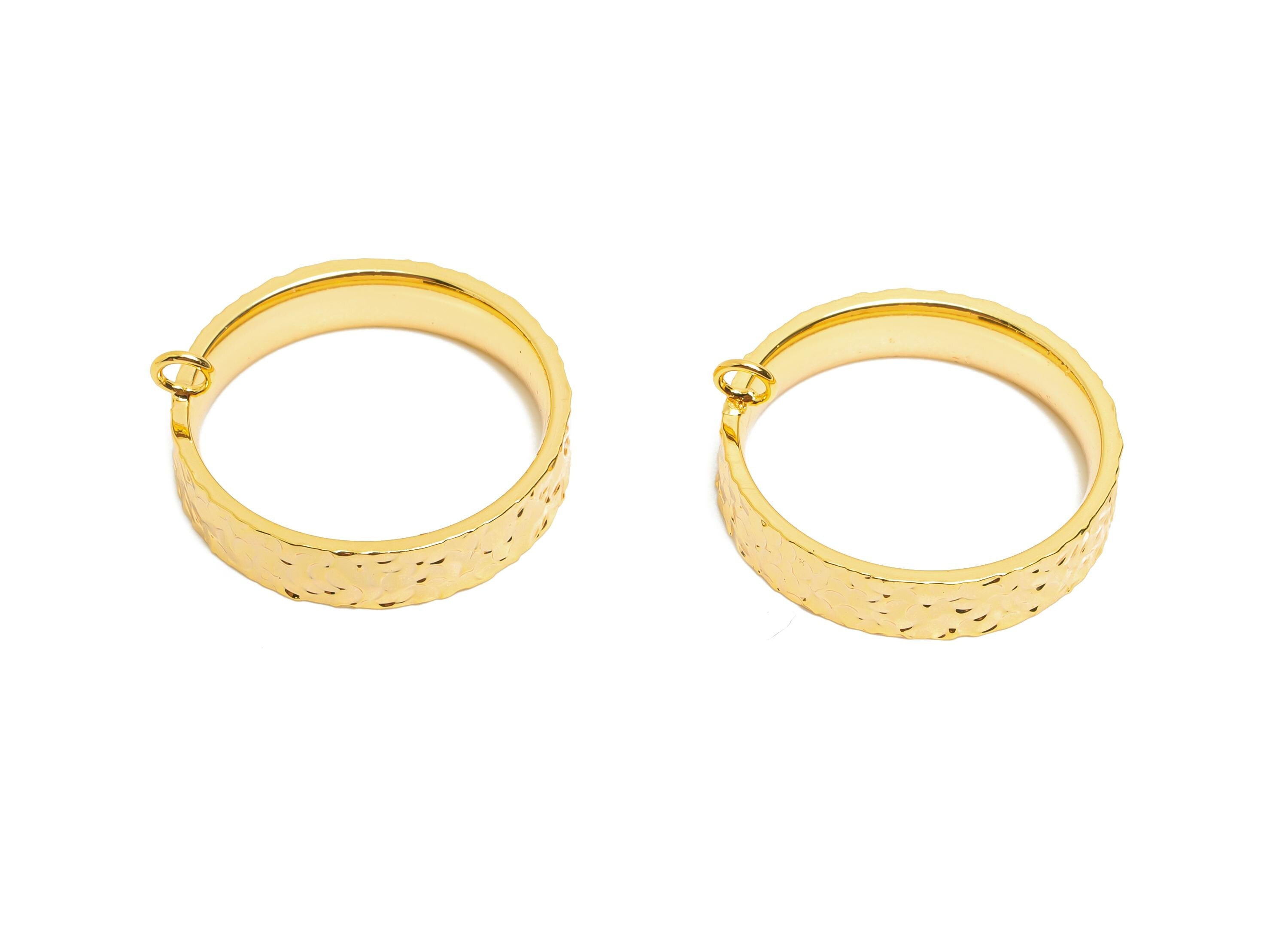 Brass Circle Ring - Brass Textured Versatile Ring With Loop - Hoop Ring for Crafting - 18K Real Gold Plated - 19.45x19x4mm - RGP10754-6 - DOMEDBAZAAR