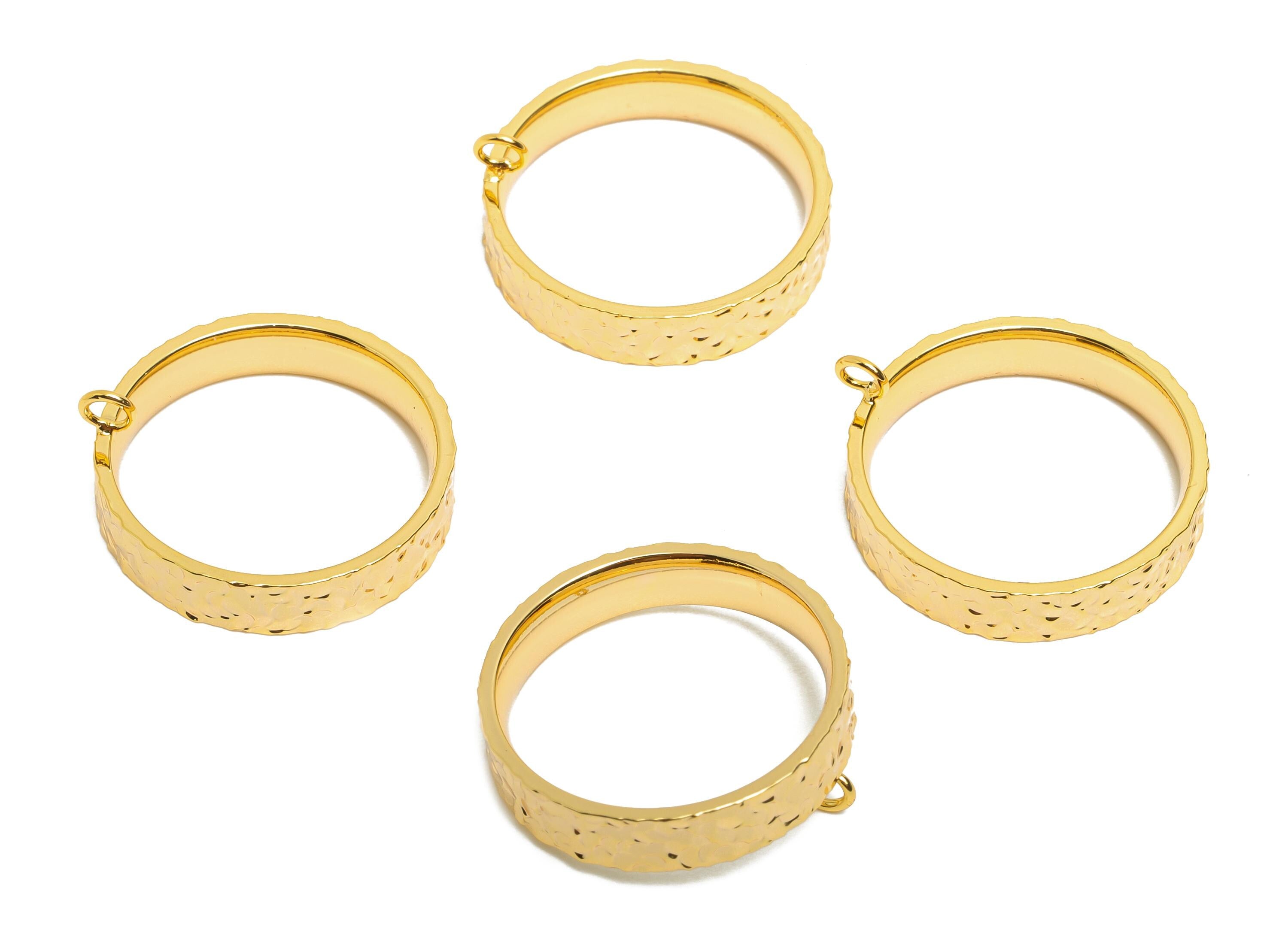 Brass Circle Ring - Brass Textured Versatile Ring With Loop - Hoop Ring for Crafting - 18K Real Gold Plated - 19.45x19x4mm - RGP10754-6 - DOMEDBAZAAR