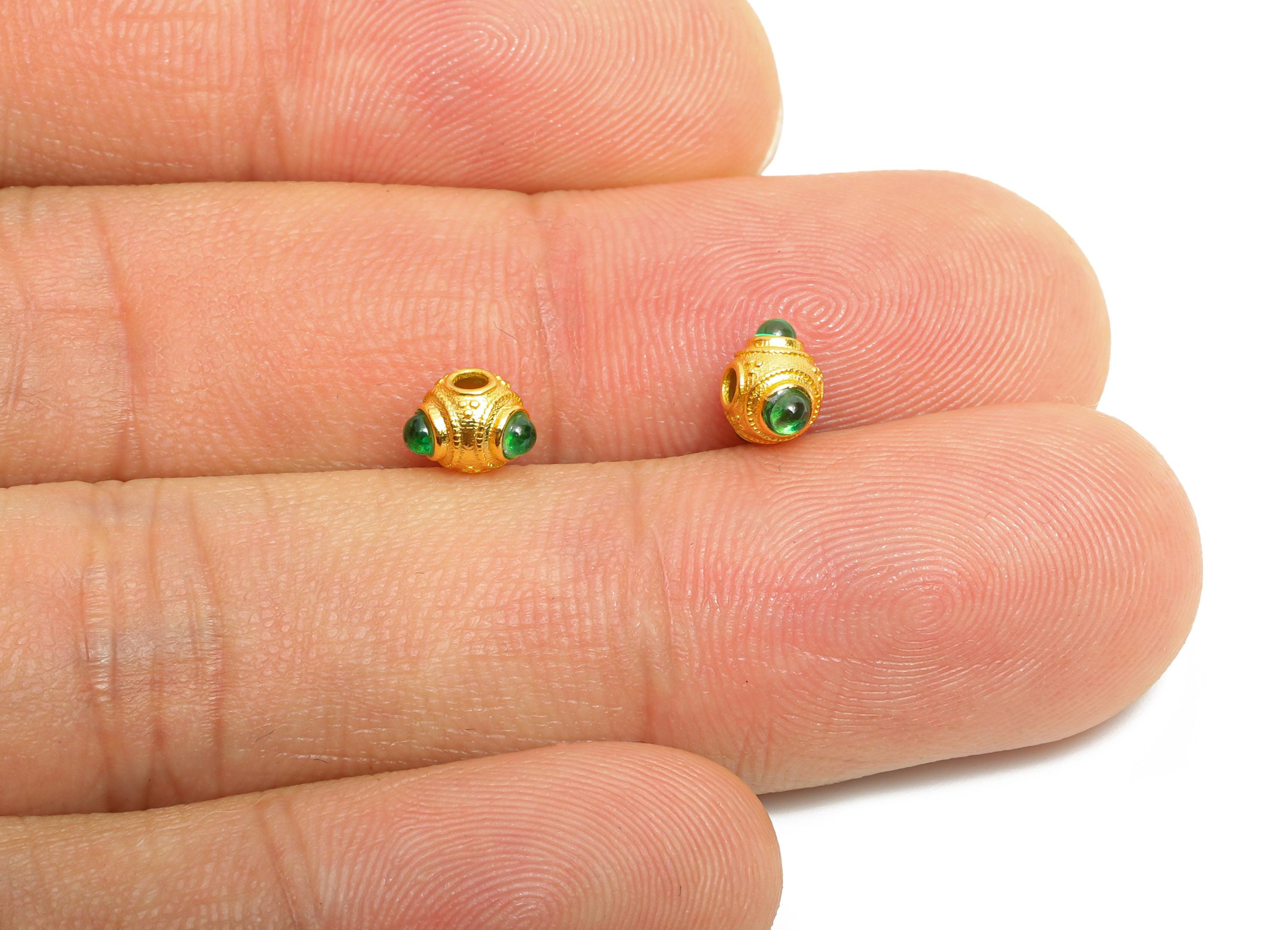 Brass Vintage Looking Bead - Zircon Eastern Bead for Bracelet - Filigree Gold Bead Green Gemstones - 24k Gold Plated - 6x6x4mm - RGP10731 - DOMEDBAZAAR