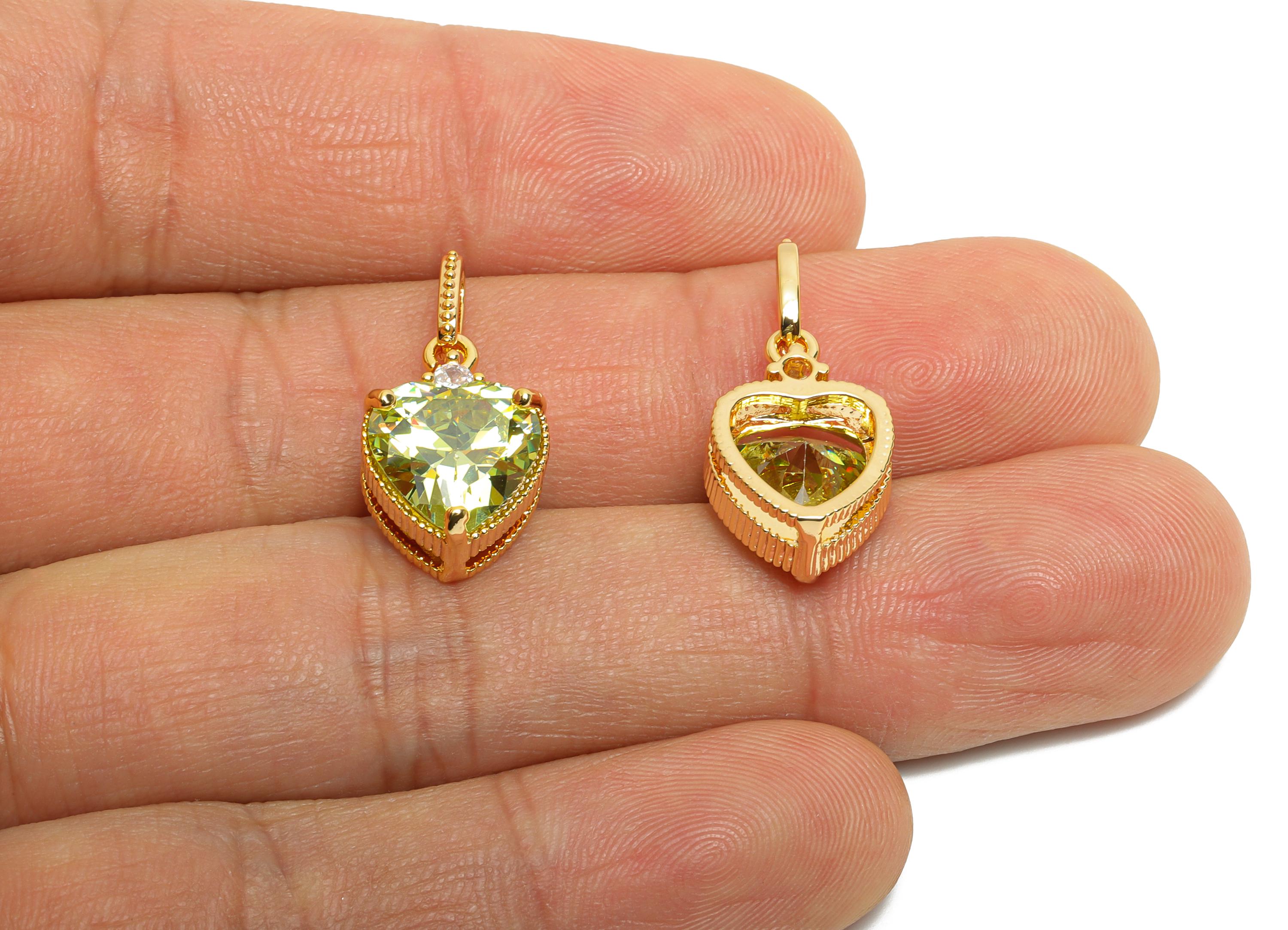 Brass Heart Crystal Pendant- Romantic Green Heart Zircon Necklace Pendant - Luxury Jewelry - 18K Real Gold Plated - 21.5x11x7.5mm - RGP10488 - DOMEDBAZAAR