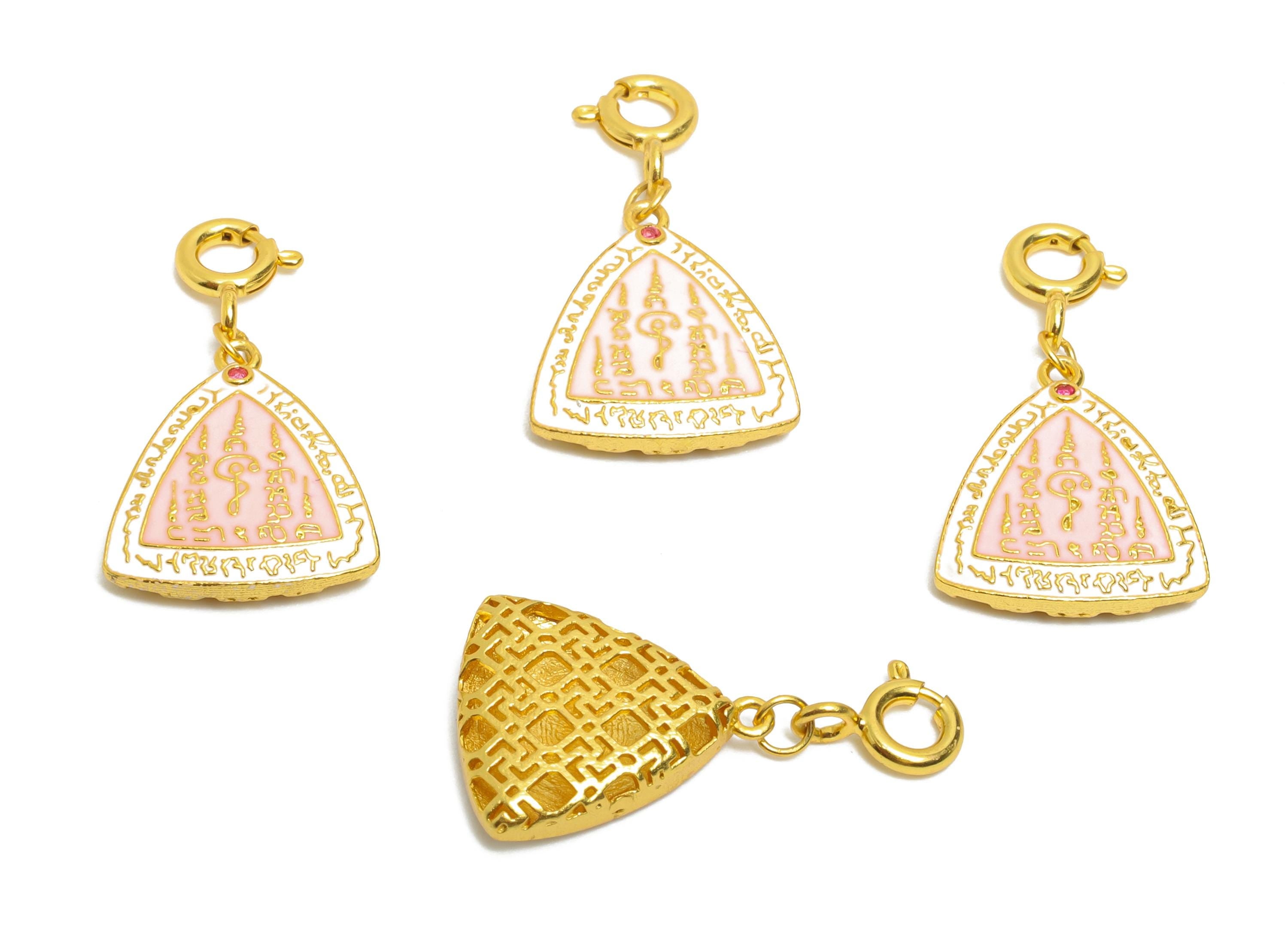 Brass Enamel CZ Charm - Triangle Zircon Pendant for Bracelet - Jewelry Clasp for Necklace or Bracelet - 24k Gold Plated - 14x12x3mm-RGP10727 - DOMEDBAZAAR