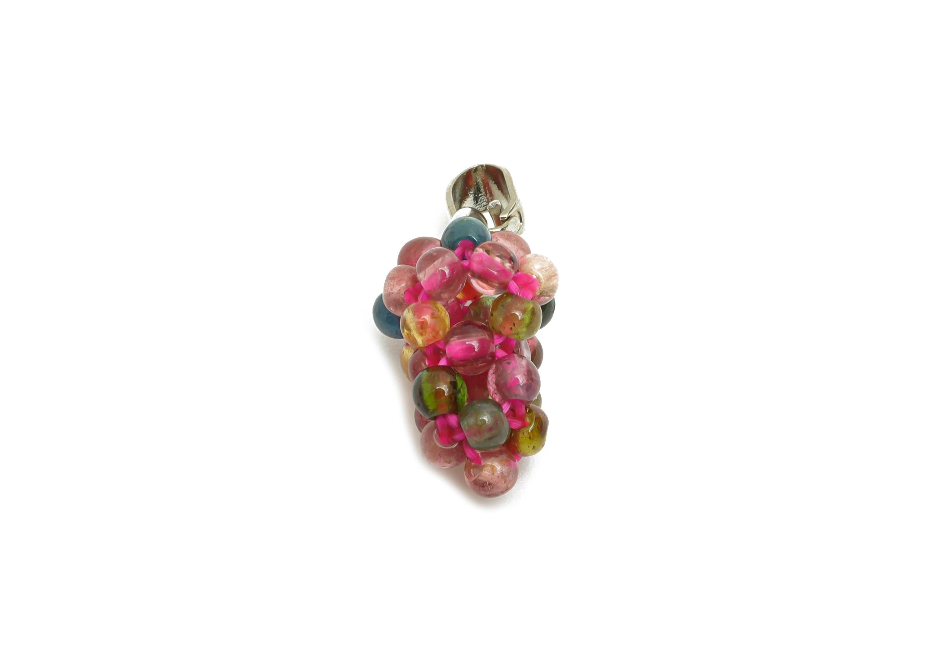 Multicolor Grape Cluster Charm - Beaded Grape Pendant With Bail - Vibrant Tourmaline Bead - 18K Real White Gold Plated - 23x8x9mm-RGP10738S - DOMEDBAZAAR