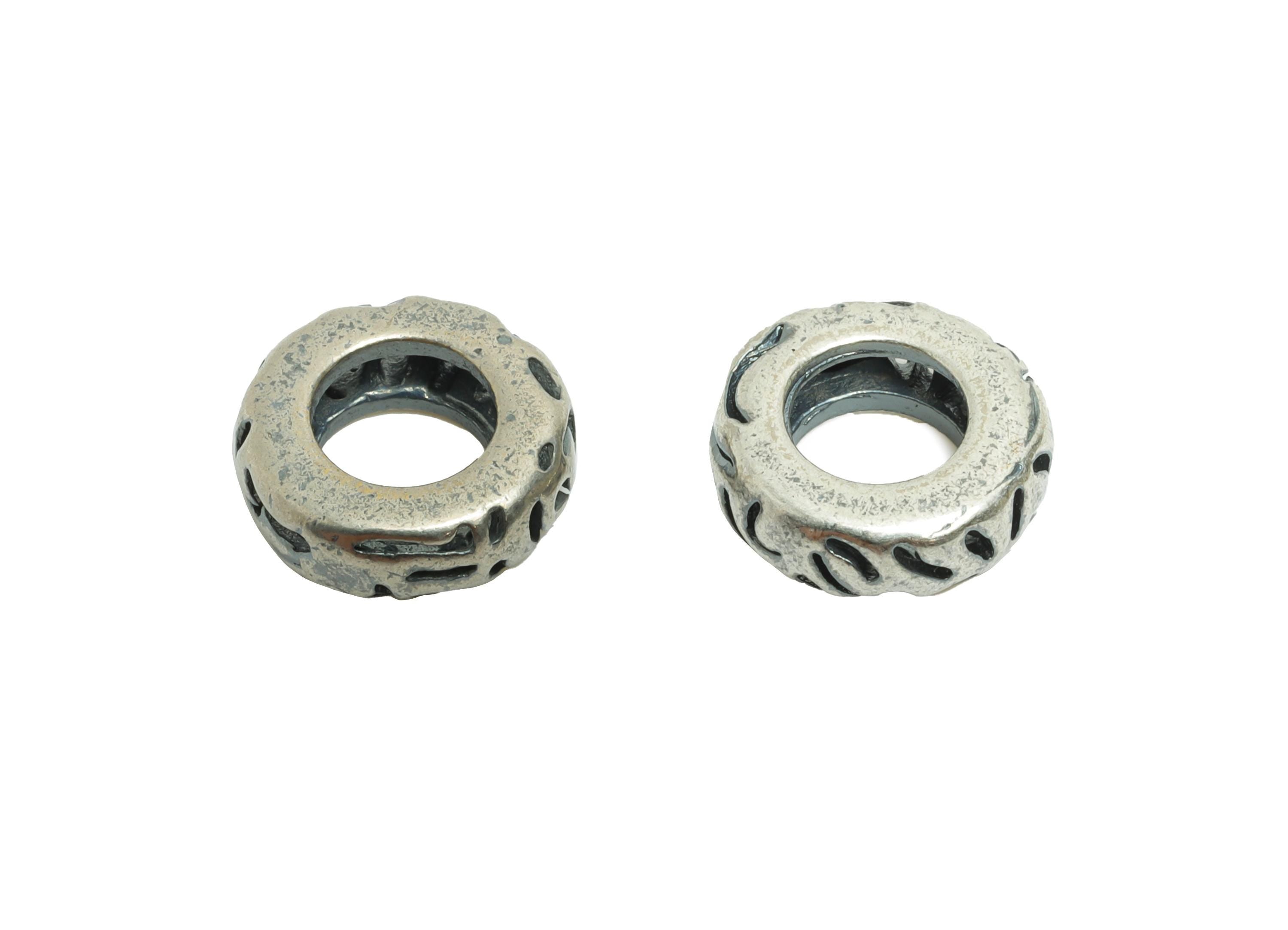 Brass Spacer Bead - Antique Round Spacer Bead - Textured Donut Bead - Silver Color Bead for DIY Bracelets - Silver Argent - 9x9x3mm-RGP10735 - DOMEDBAZAAR