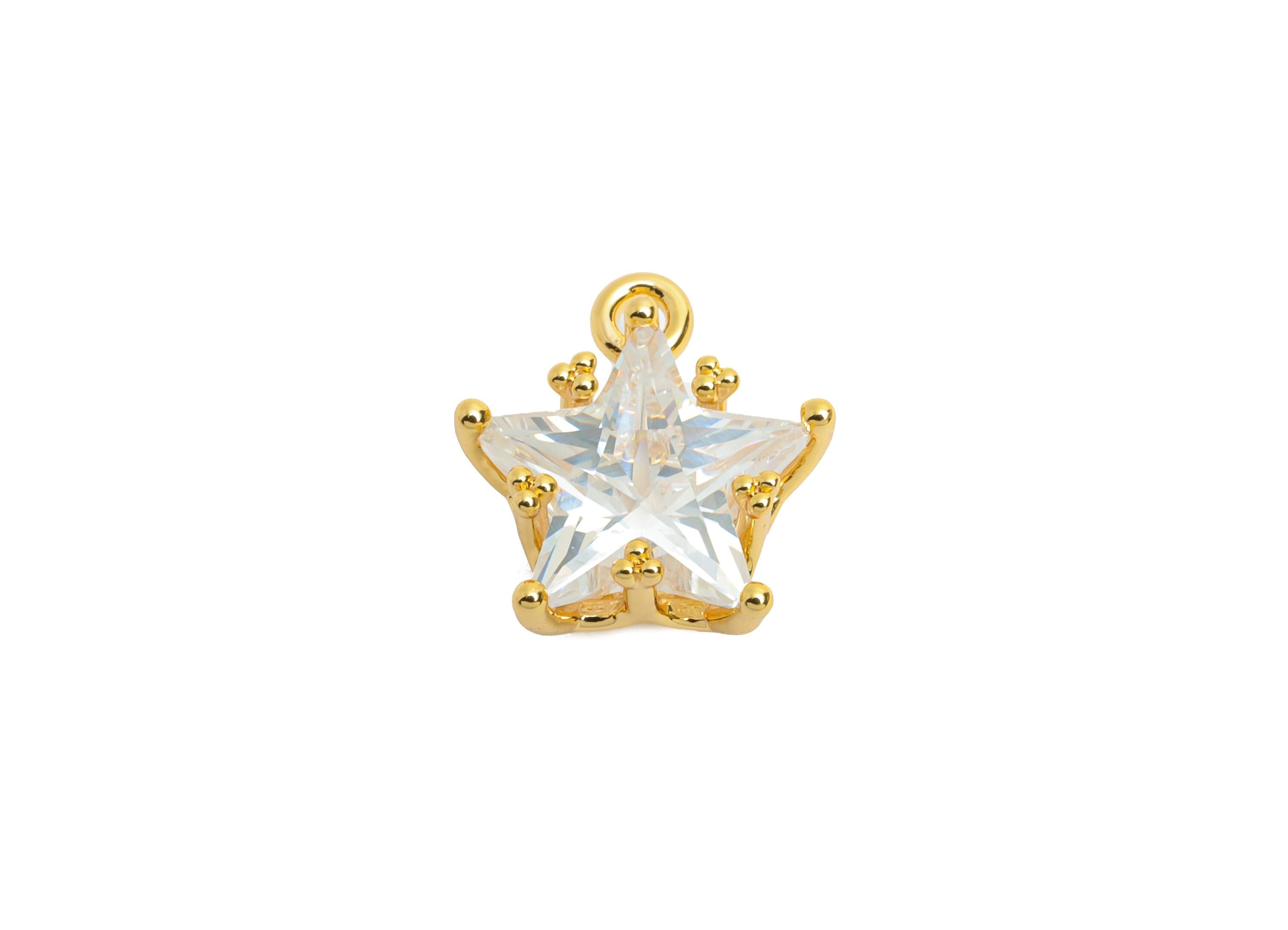 Brass Star Crystal Charms - Shimmering Celestial Star Charms - Gold Jewelry Accessory - 18K Real Gold Plated - 11.5x10.9x7.55mm - RGP10485 - DOMEDBAZAAR