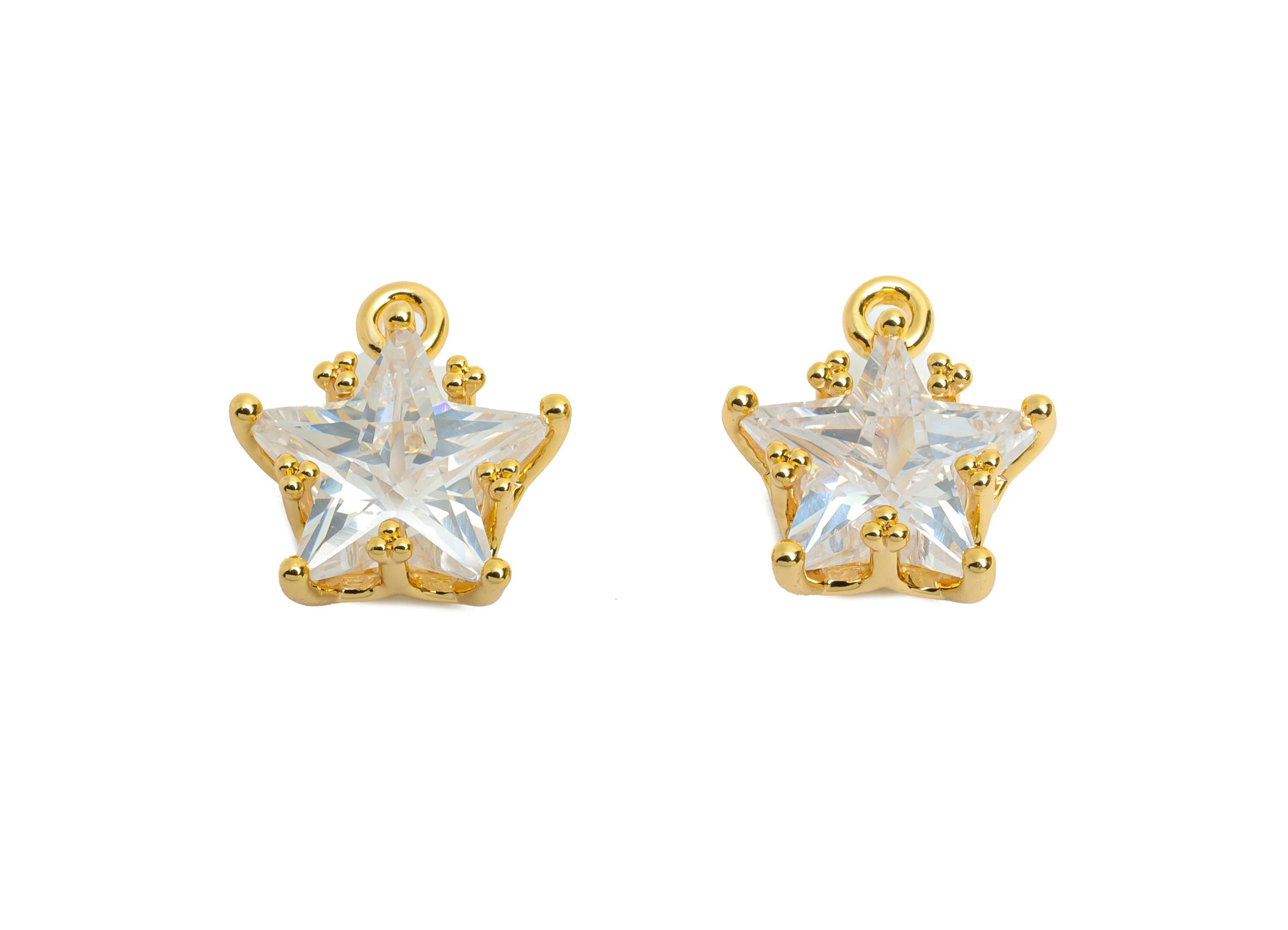 Brass Star Crystal Charms - Shimmering Celestial Star Charms - Gold Jewelry Accessory - 18K Real Gold Plated - 11.5x10.9x7.55mm - RGP10485 - DOMEDBAZAAR